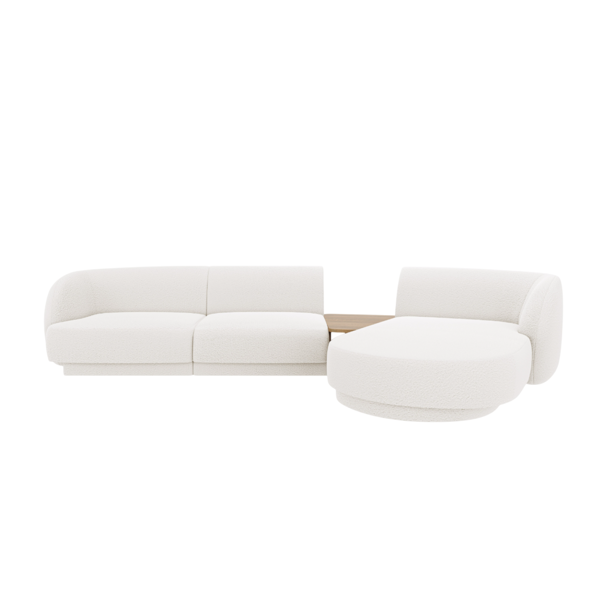 Modular corner sofa with table 3-seater right-sided MILEY white boucle