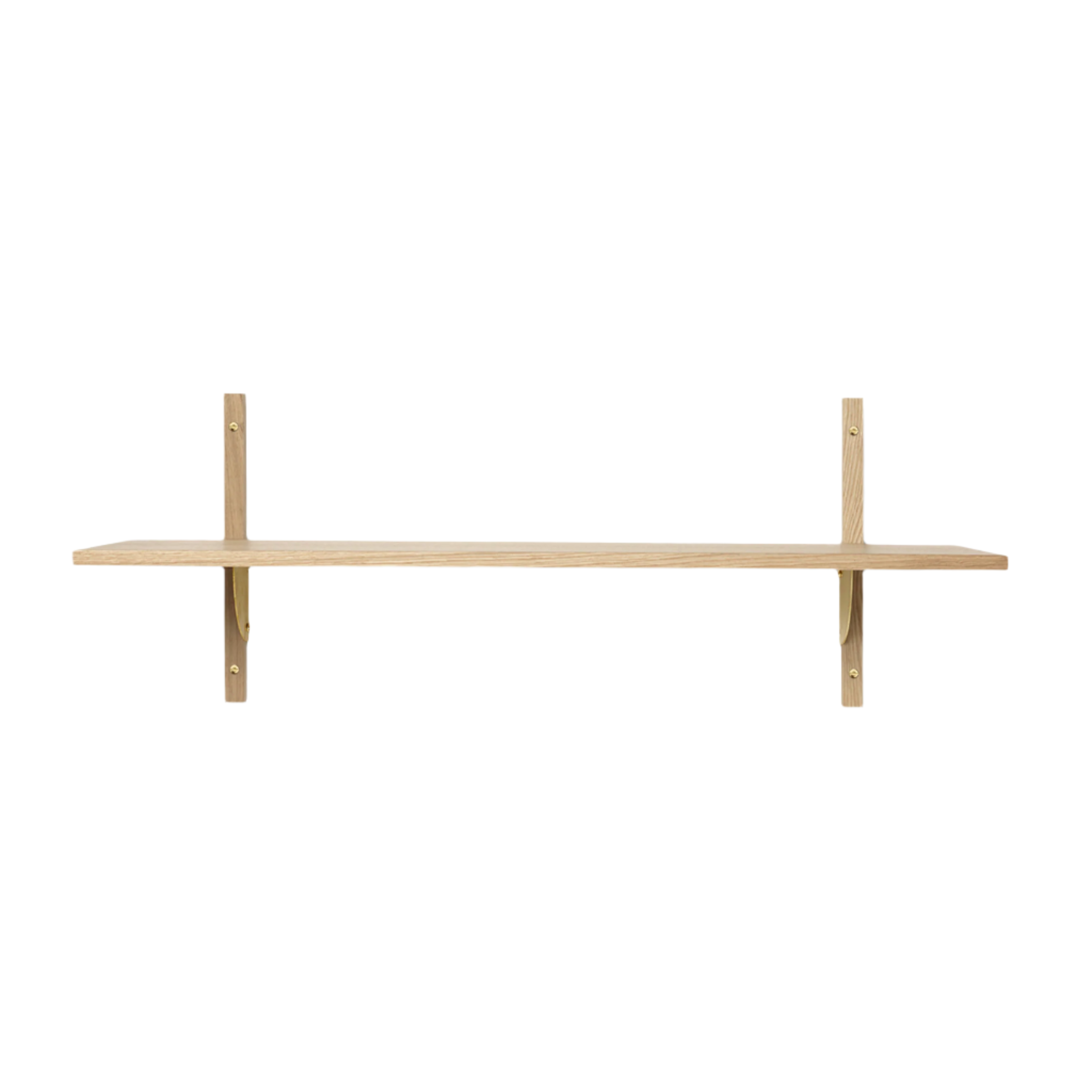 SECTOR WIDE shelf in oak veneer with a brass finish