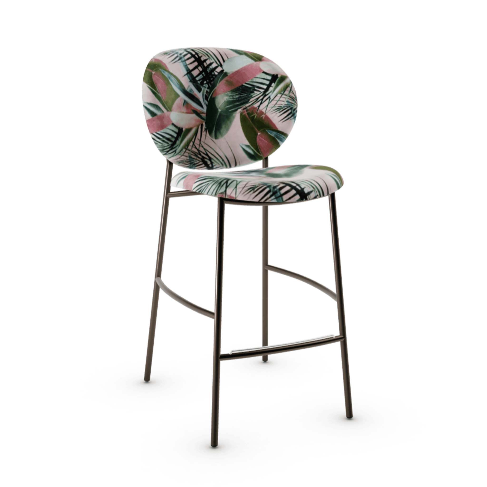 Hoker aksamitny INÈS jasnoróżowy z motywem roślinnym Calligaris matowy brąz Eye on Design