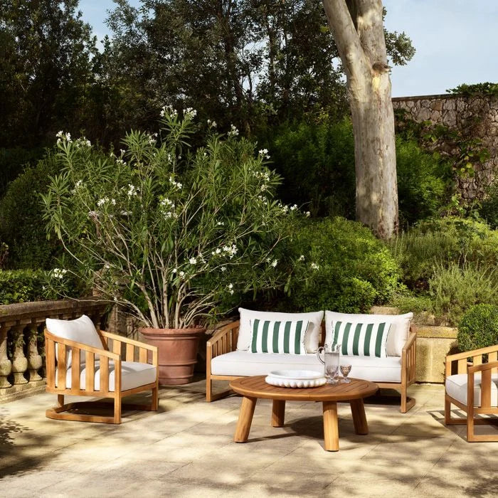 ARUBA Cream Outdoor Sofa with Wooden Base