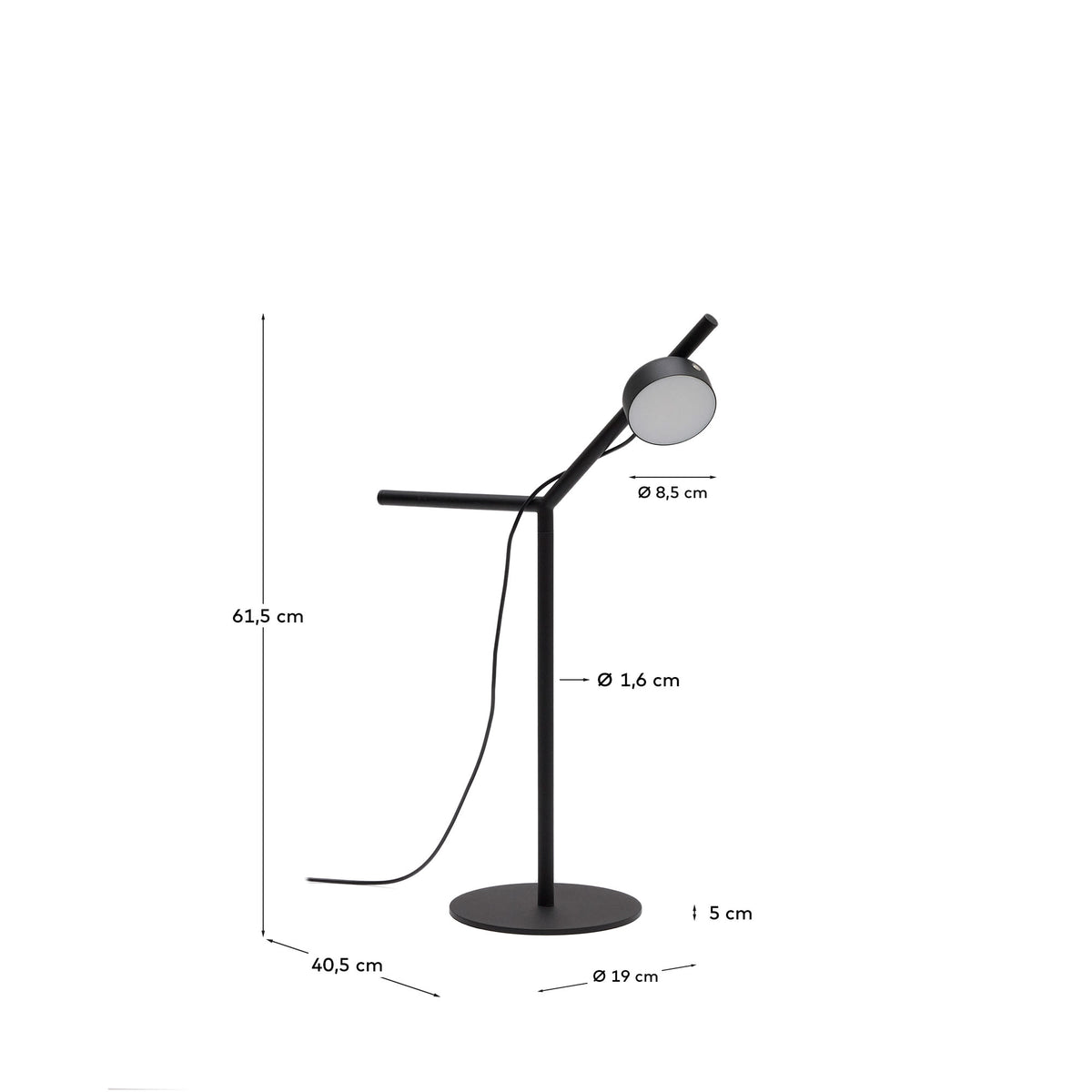 Lampa stołowa OREY czarny z wielopozycyjnym reflektorem – wymiary