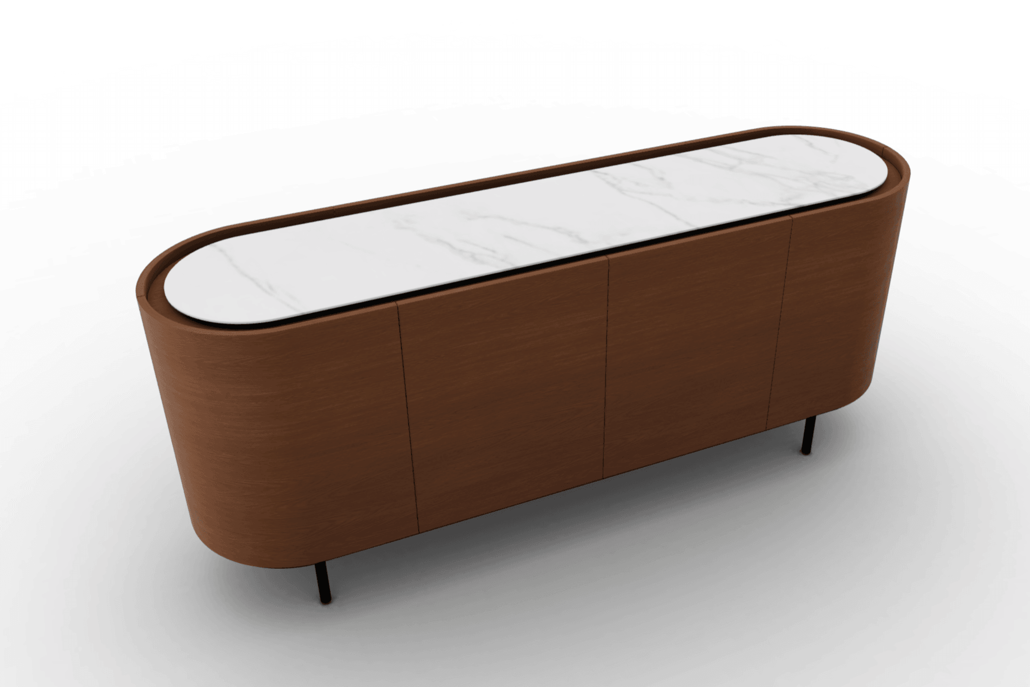 Komoda LAKE orzechowy Calligaris 4 drzwiowa kremowy ceramiczny marmur Eye on Design