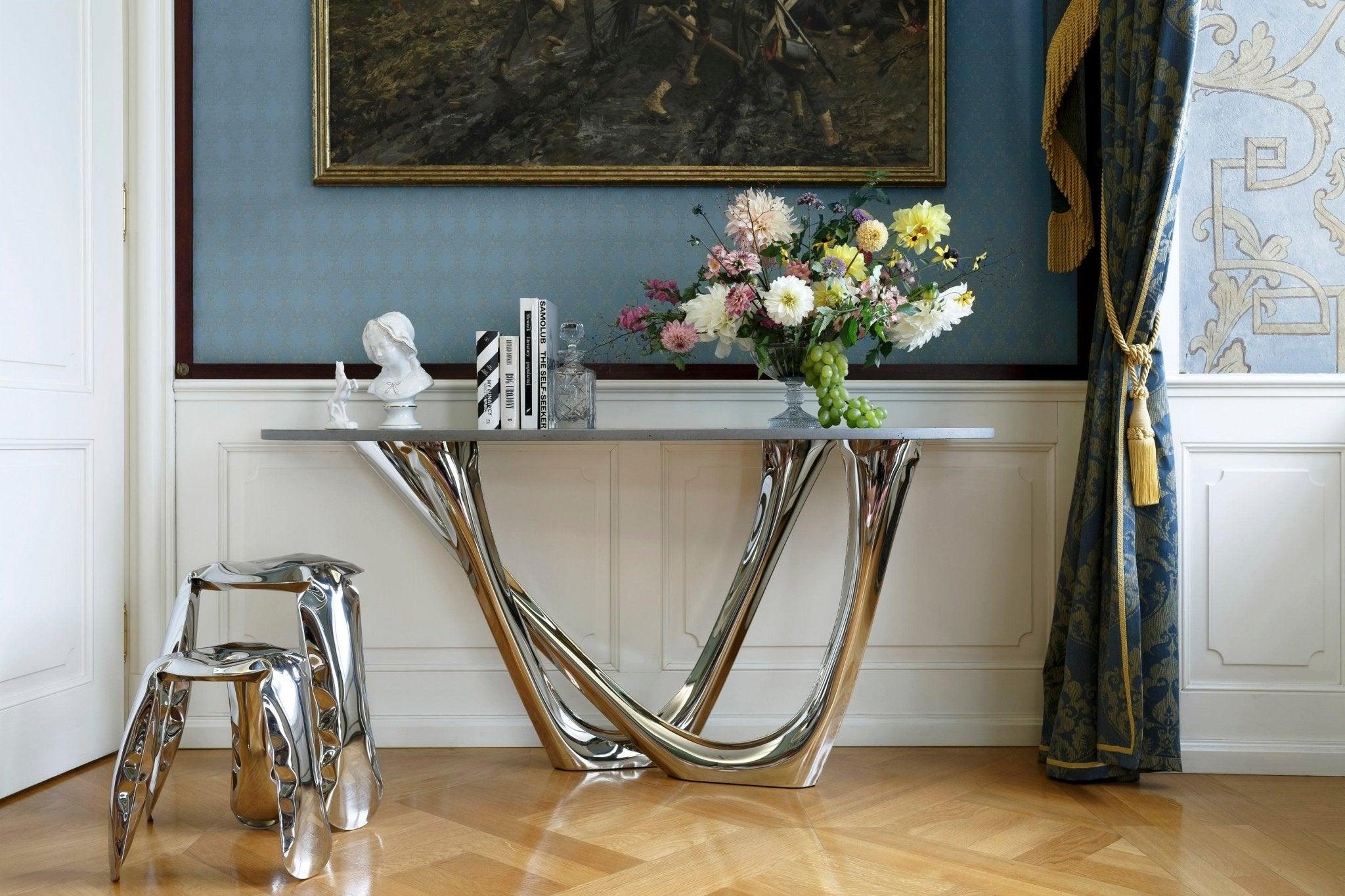 Konsola G-CONSOLE DUO polerowana stal z betonowym blatem Zieta Studio Eye on Design