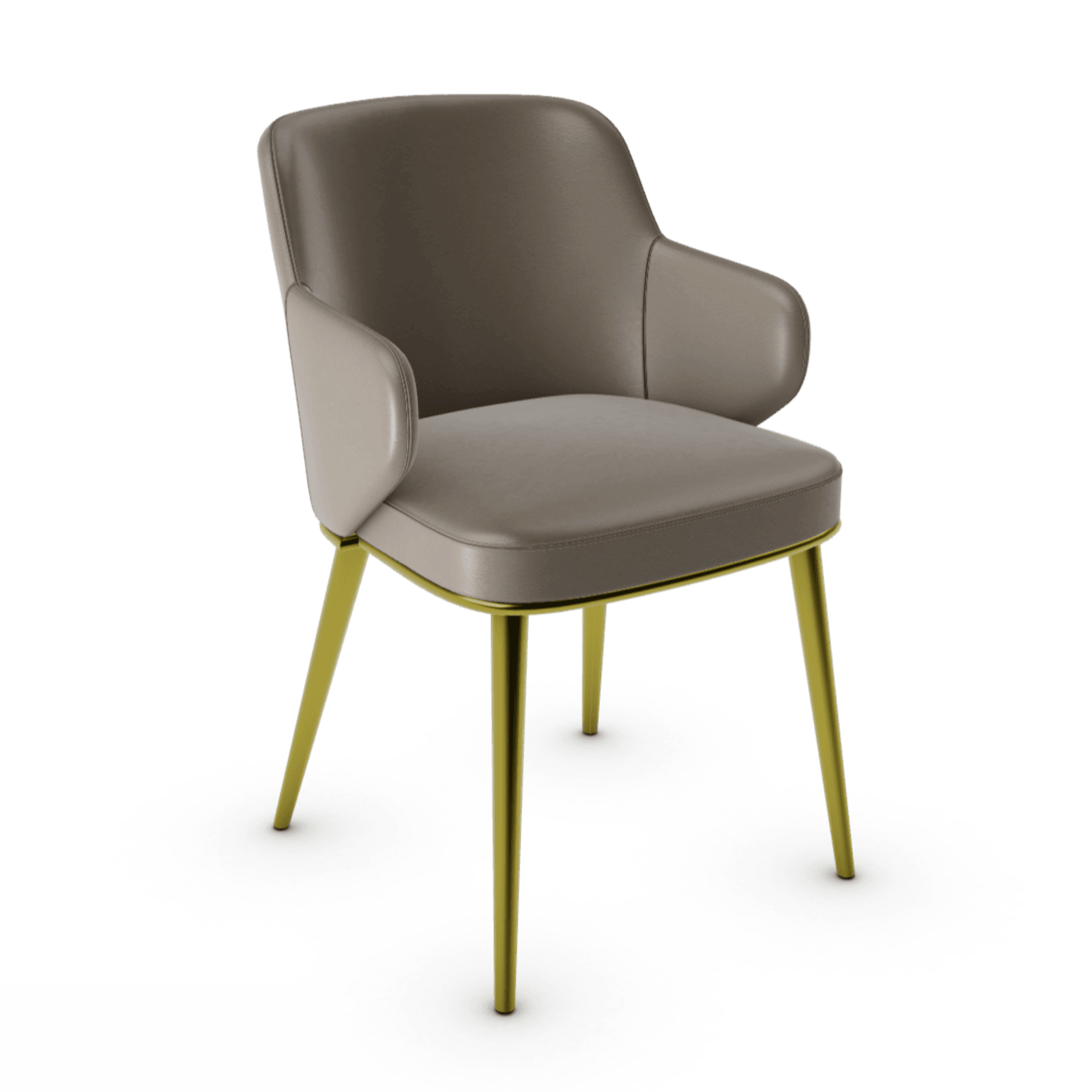 Krzesło skórzane z podłokietnikami FOYER jasnobrązowy z metalową podstawą Calligaris metalowa matowy mosiądz Eye on Design