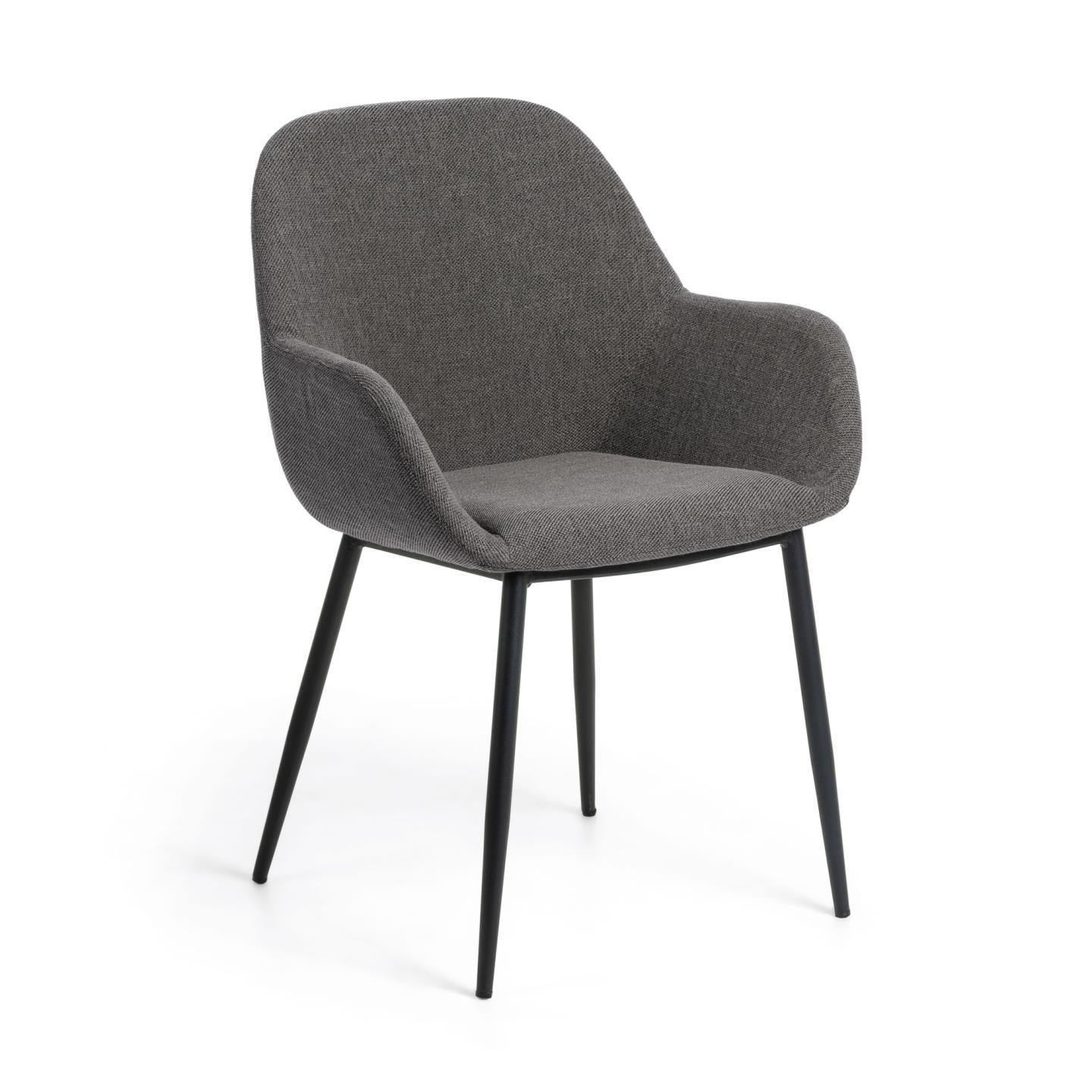 Krzesło w tkaninie szenilowej KONNA ciemnoszary z czarną podstawą La Forma Eye on Design