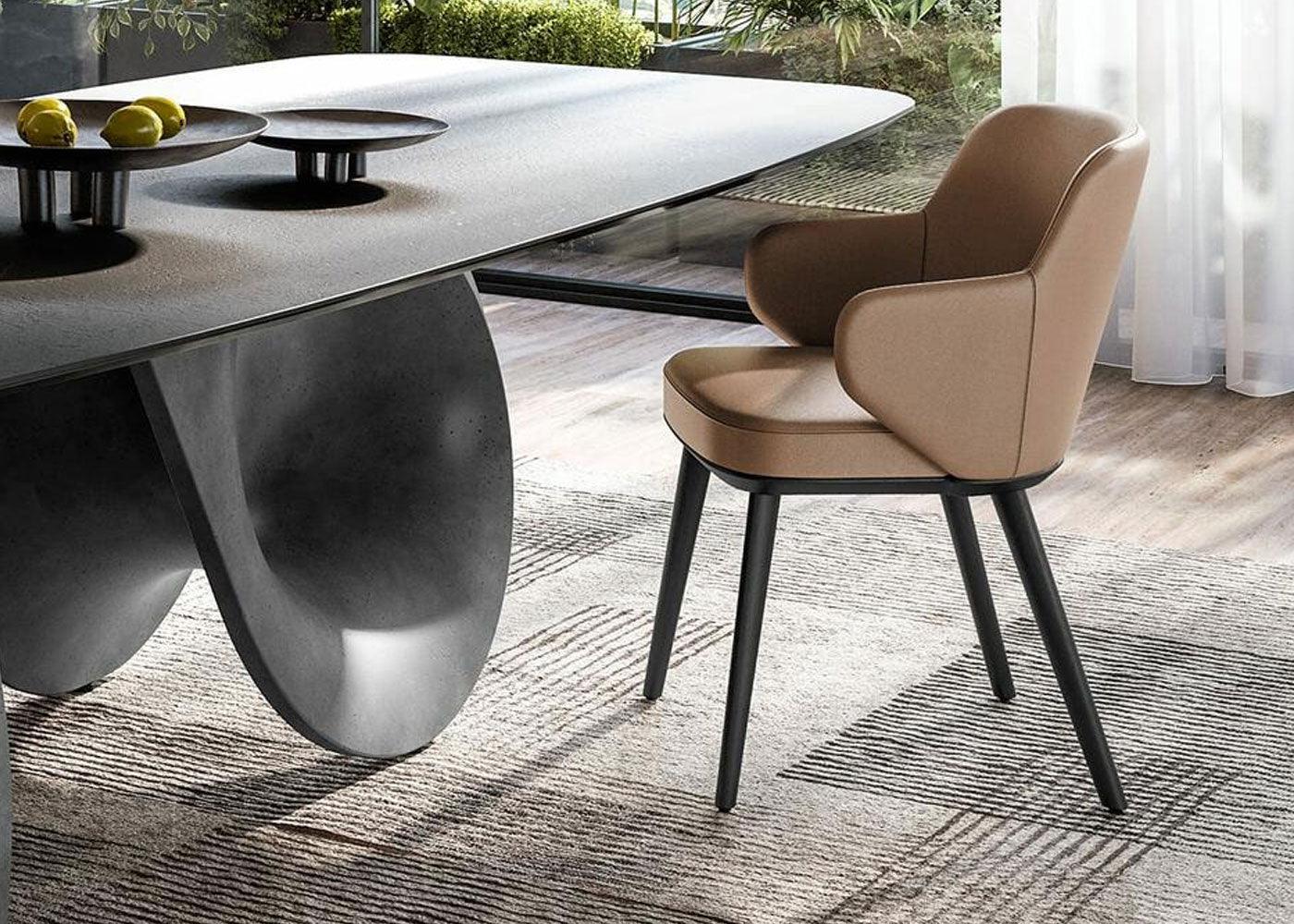 Krzesło z podłokietnikami FOYER skóra ciemnoszary z metalową podstawą Calligaris Eye on Design