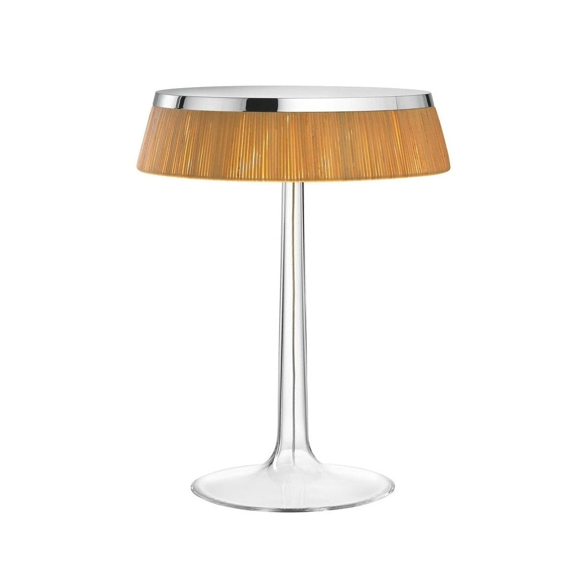 BON JOUR chrome table lamp with rattan shade