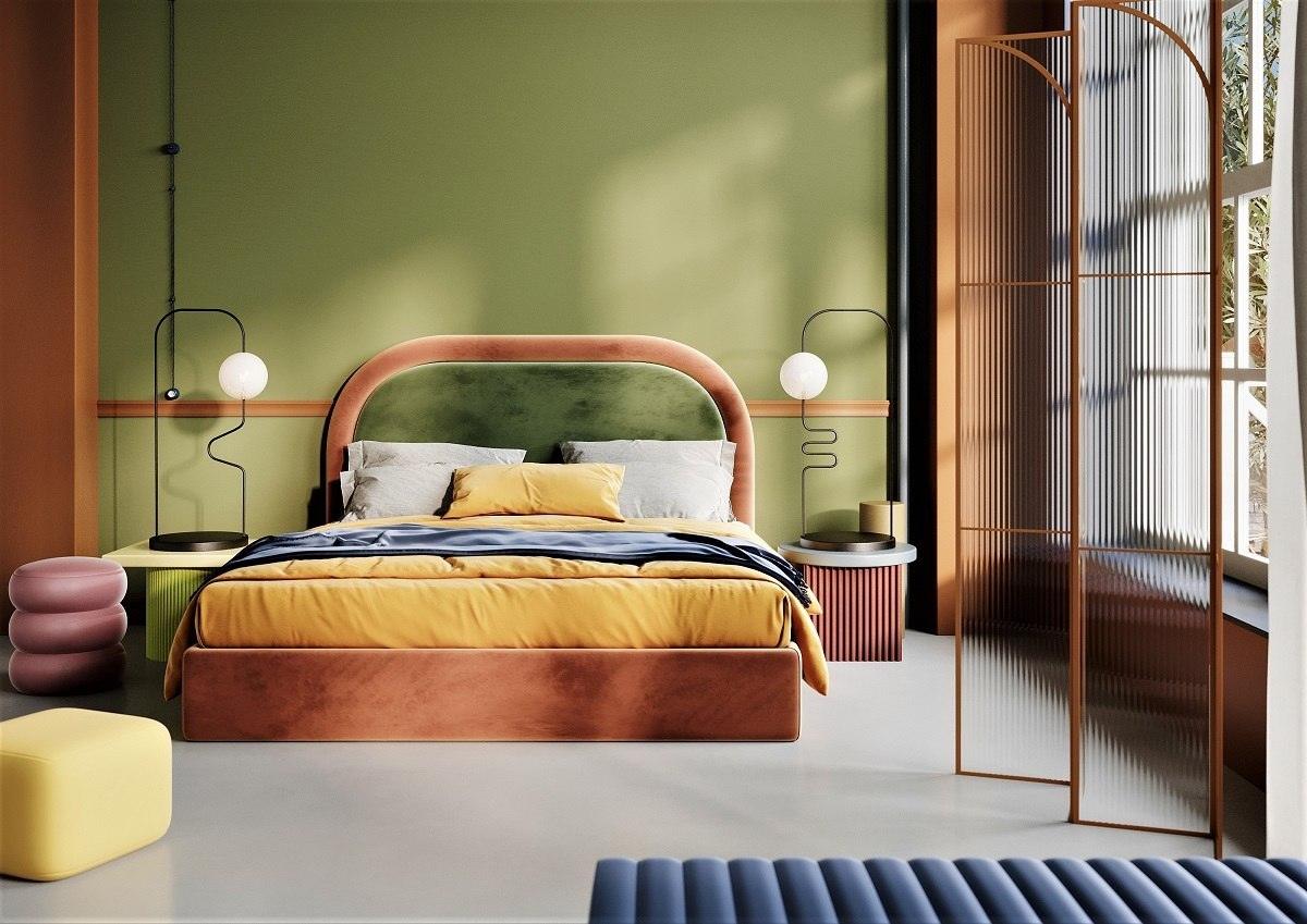 Łóżko tapicerowane MILO zielono - różowy Happy Barok Eye on Design