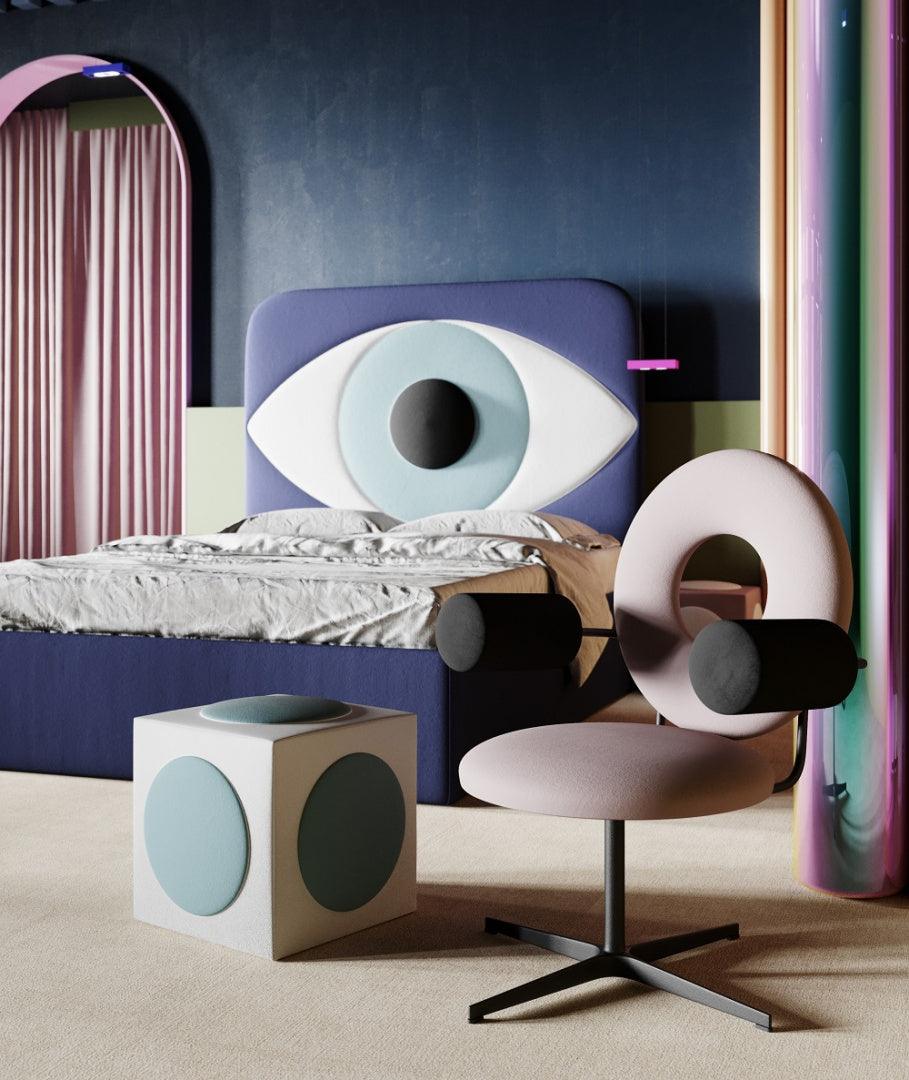 Łóżko tapicerowane OKO niebieski Happy Barok Eye on Design
