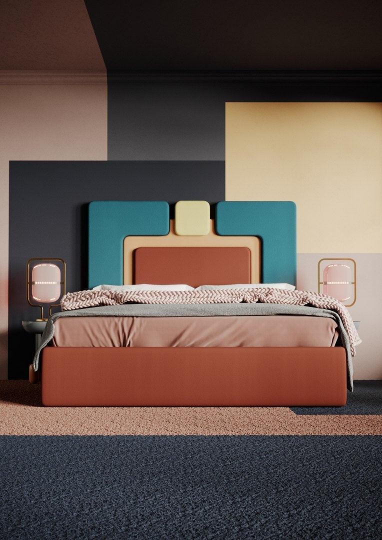 Łóżko tapicerowane PLUM 6 beżowy z morskim Happy Barok Eye on Design