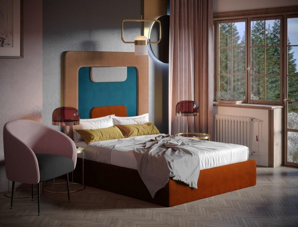Łóżko tapicerowane PLUM beżowy z niebieskim Happy Barok Eye on Design