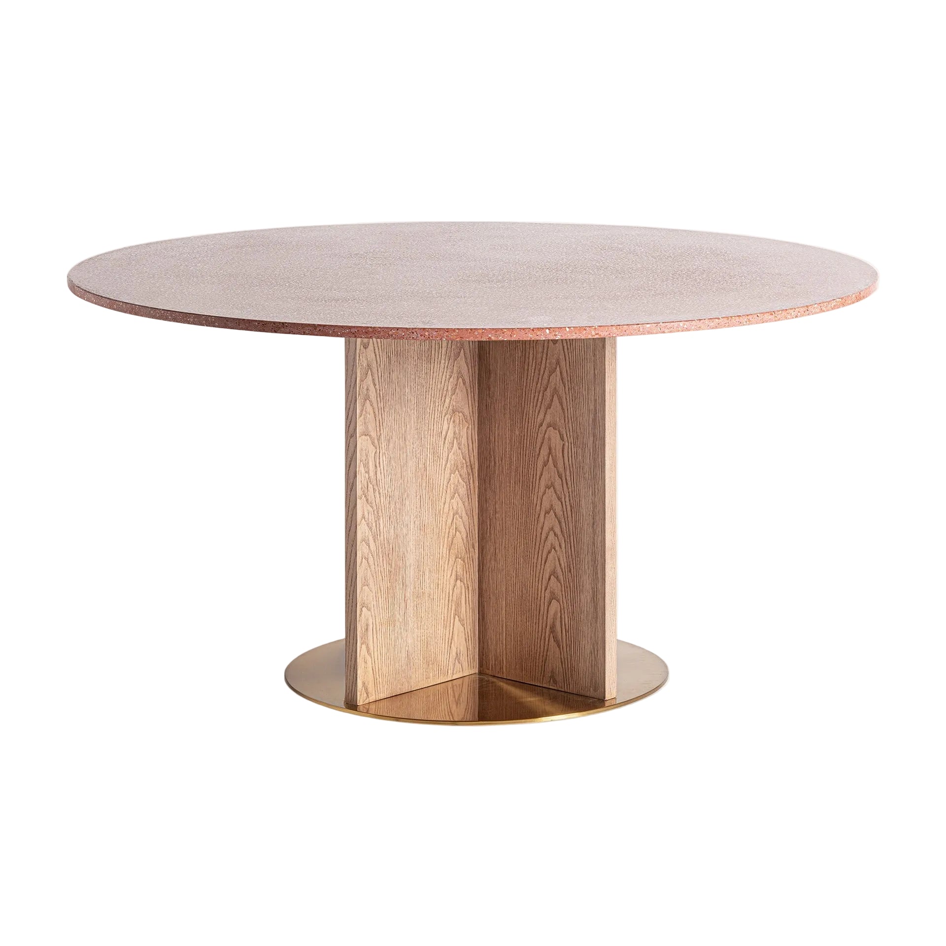 Round Table ALFERCE Burgundy Terrazzo with Wooden Base and Gold Finish