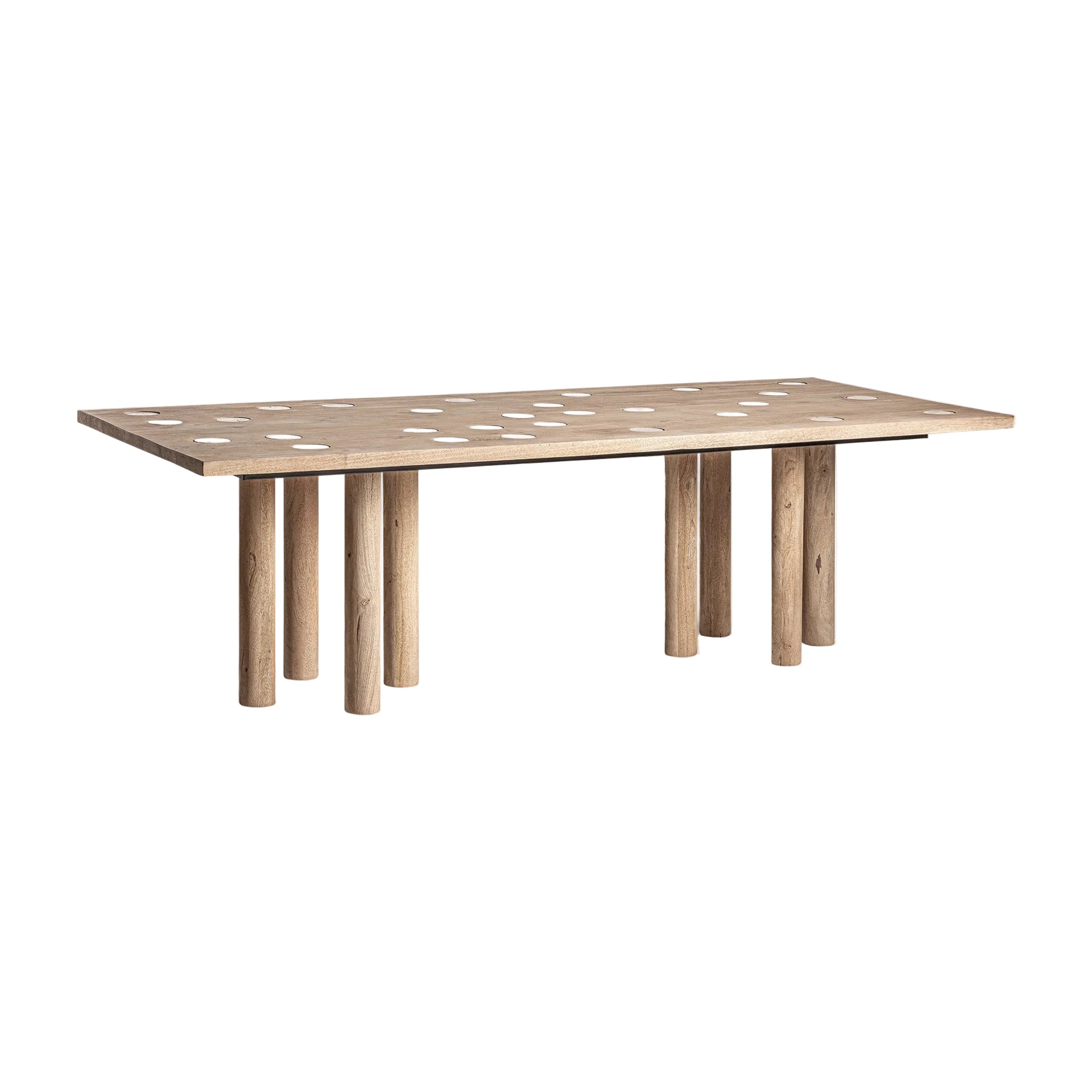 Tisch JACQUARD aus Mangoholz mit Travertin-Oberfläche