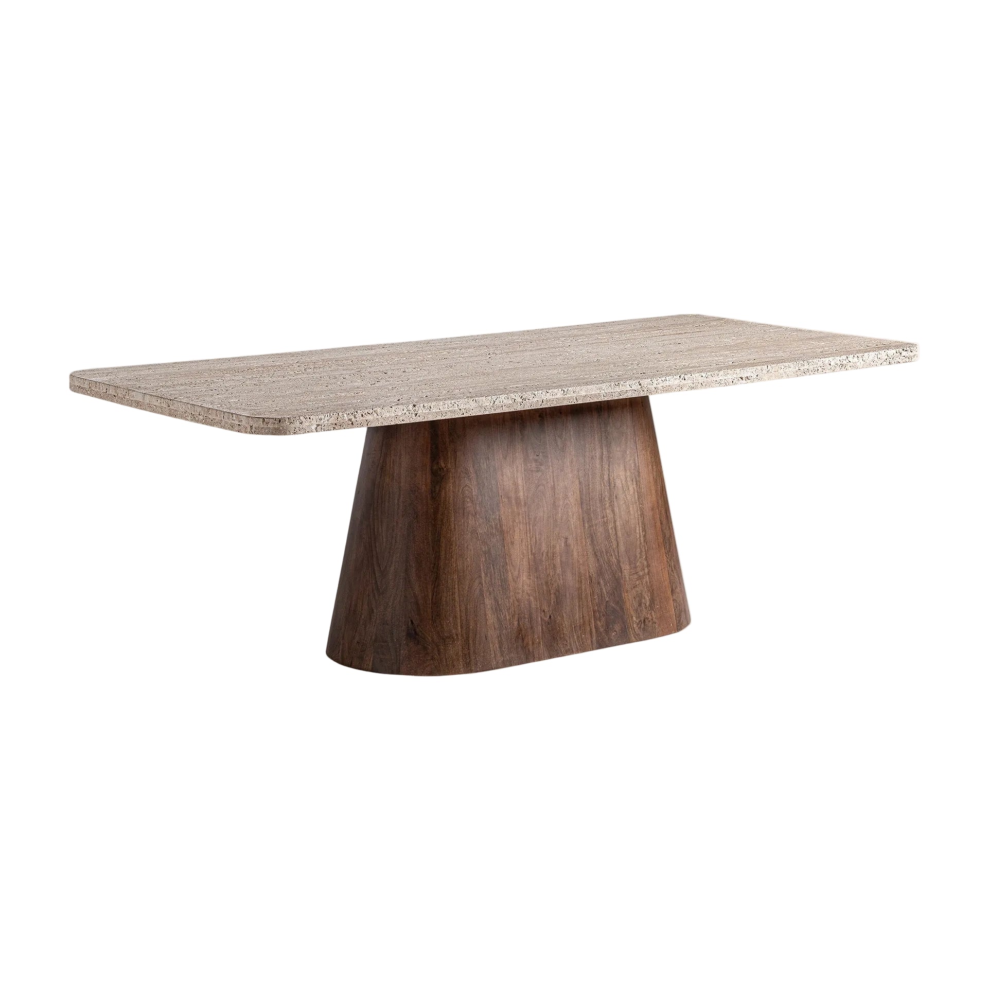 SANNUM Table with a Travertine Top and Mango Wood Base