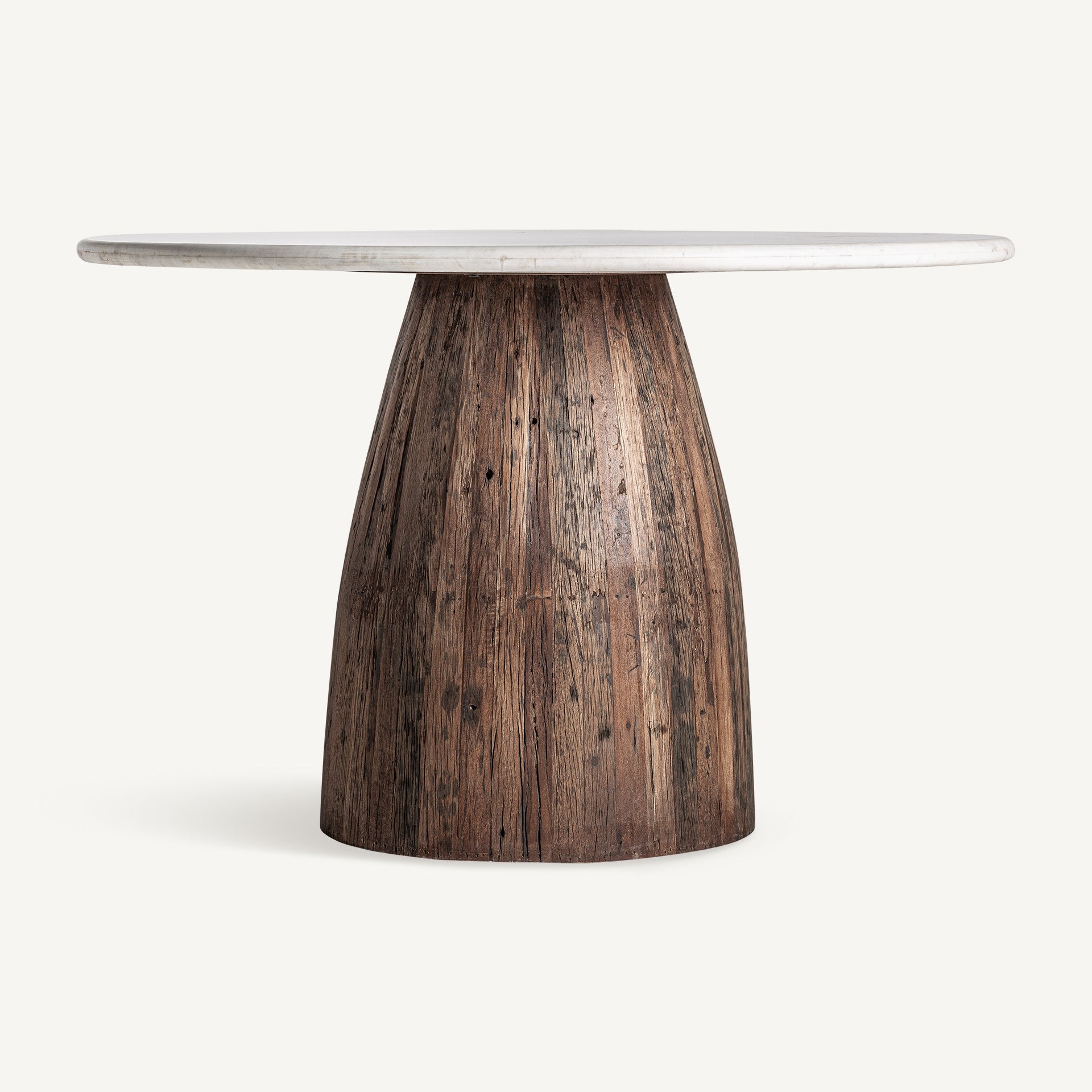 Runder Tisch SKORUP aus recyceltem Holz mit Marmorplatte