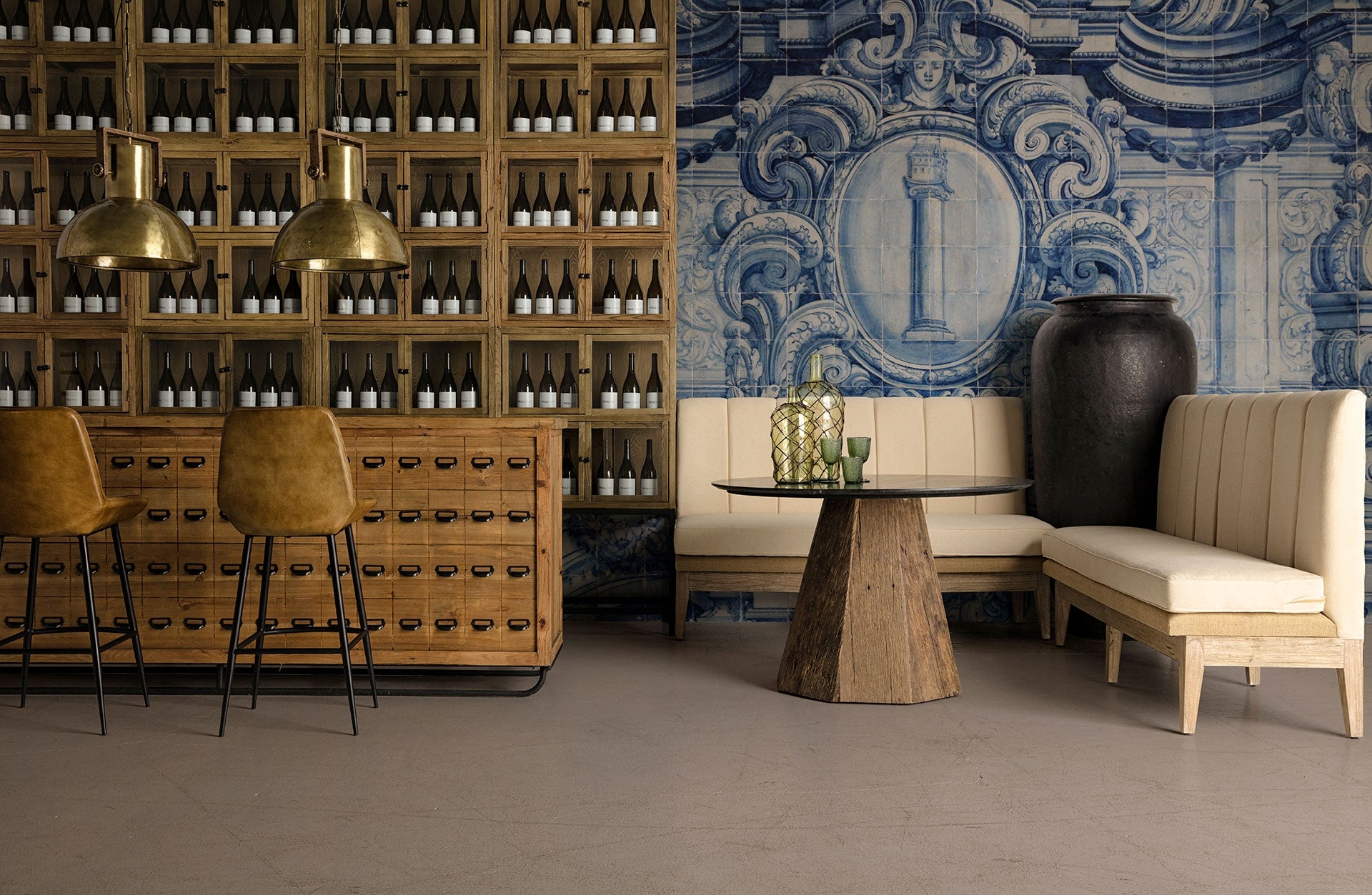 Round Table WALDING Recycled Wood with Marble Top