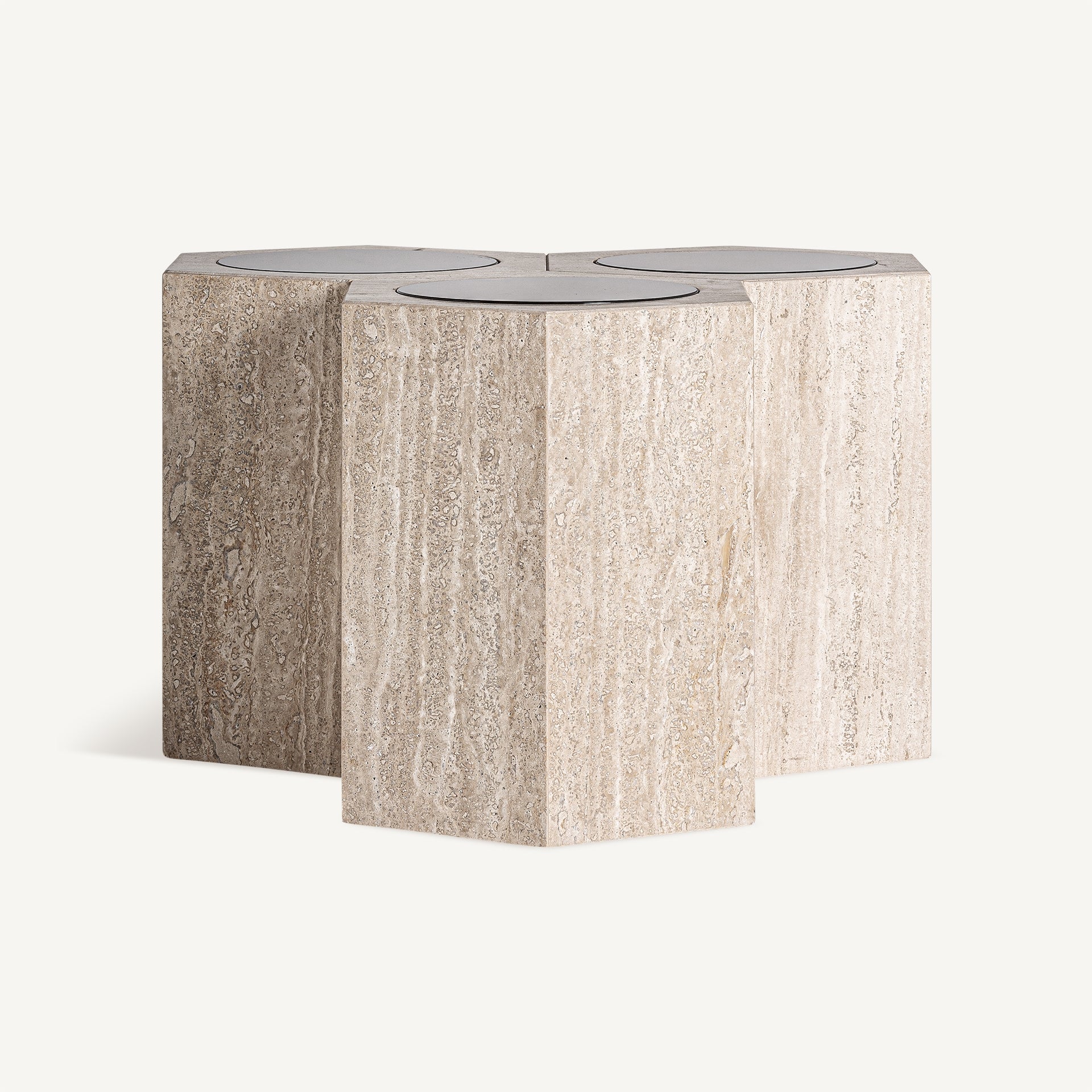 THIENNES Coffee Table in Travertine with Dark Green Glass