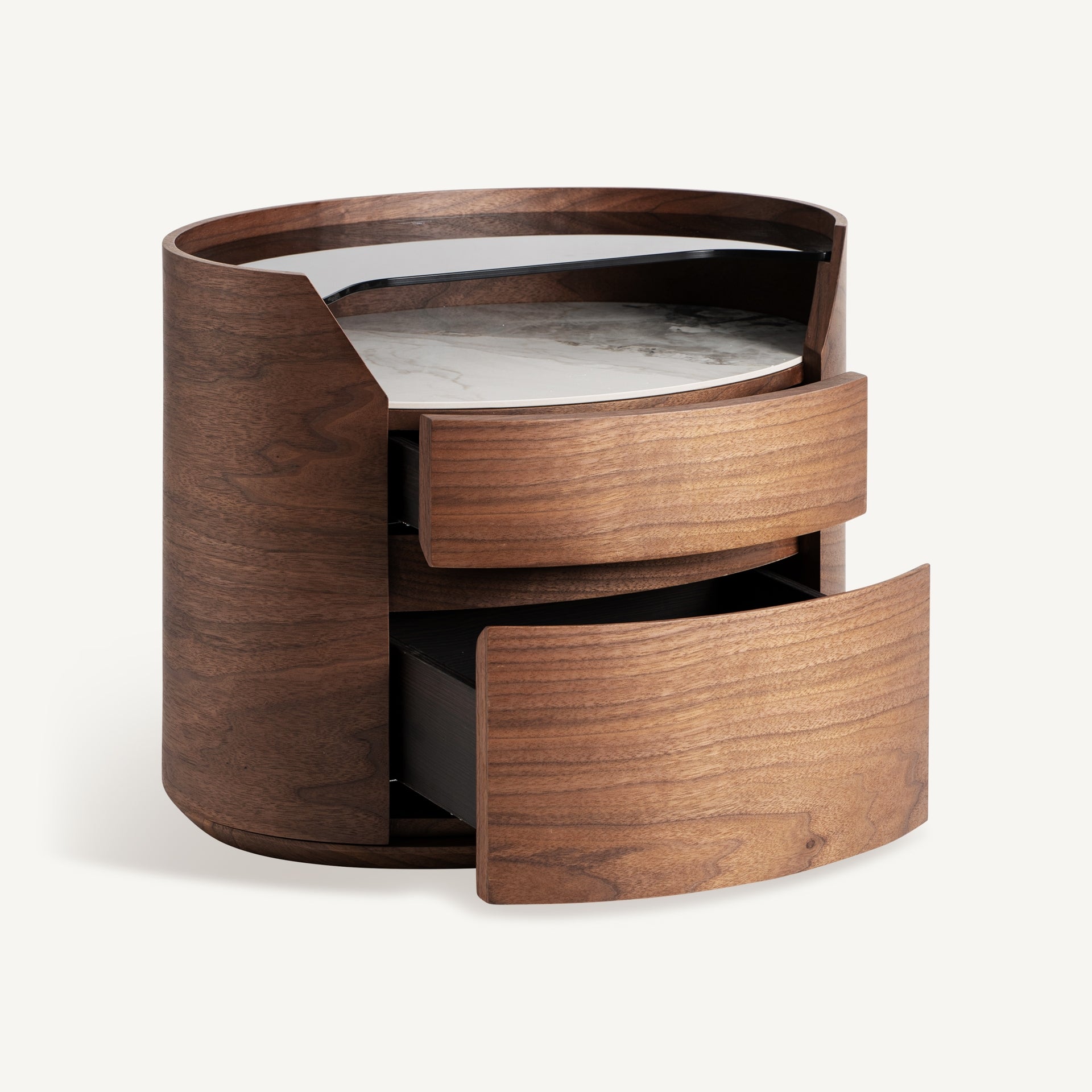 Nachttisch LECCO Holz mit Glasplatte