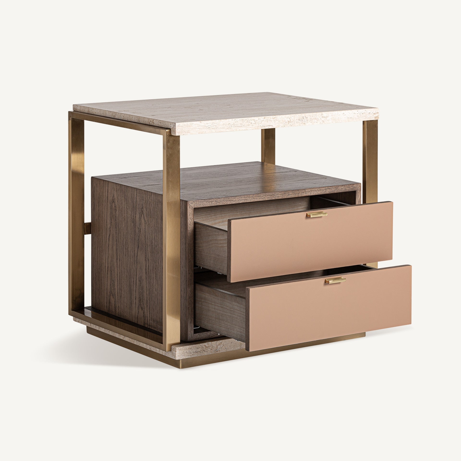 MONZA Nightstand Beige with Travertine Top