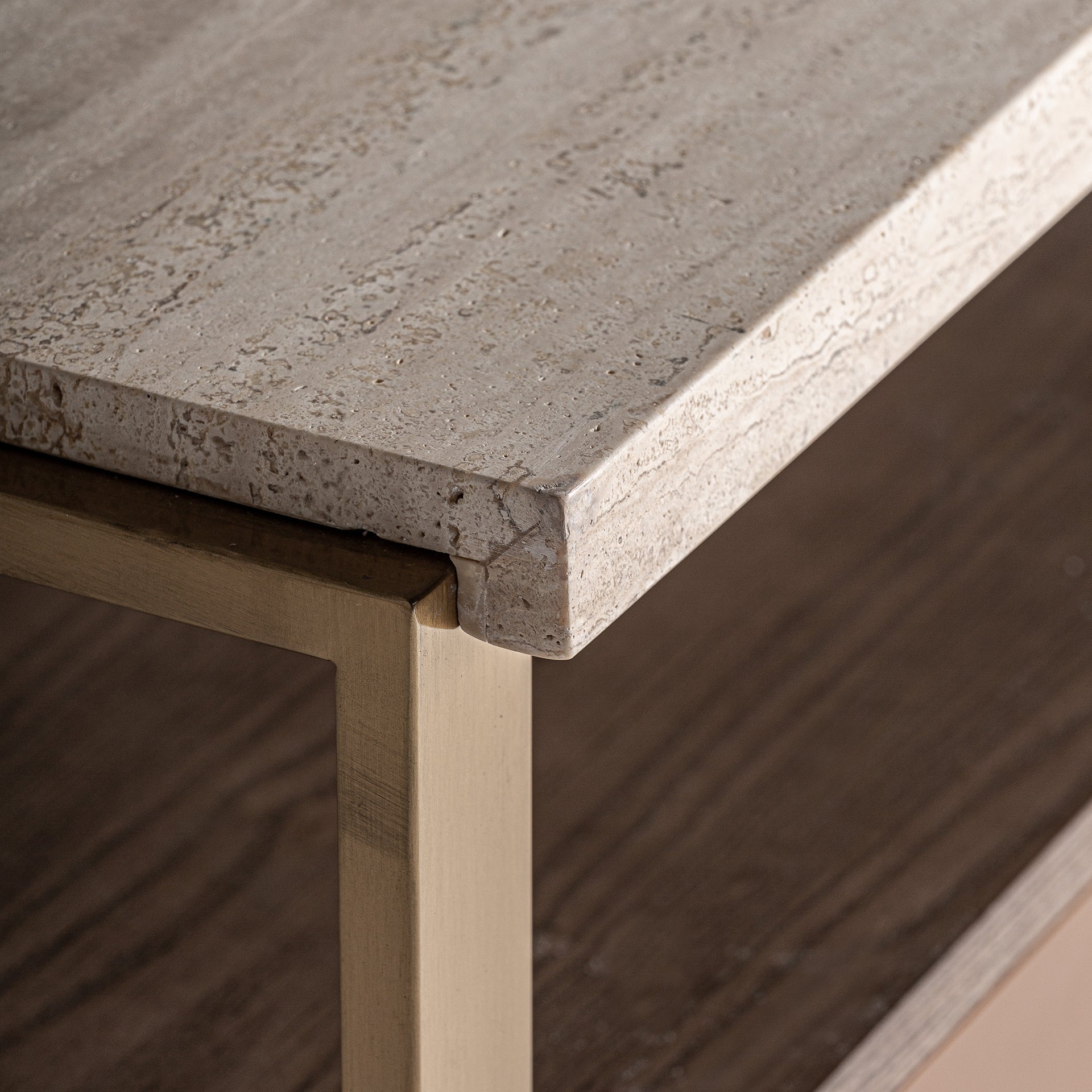 MONZA Nightstand Beige with Travertine Top