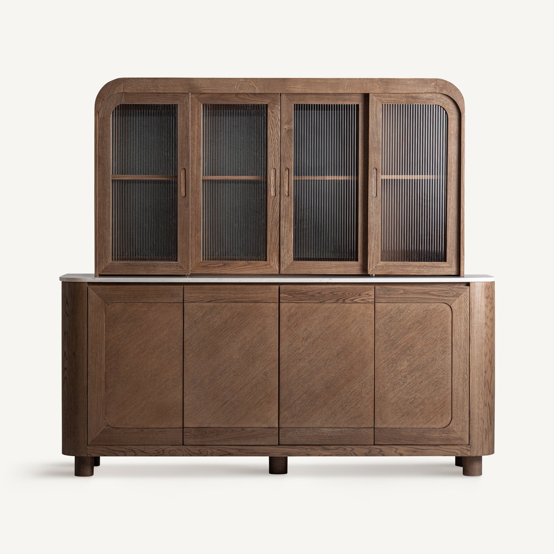 DOUZY Oak Side Table with Glass and Marble Top