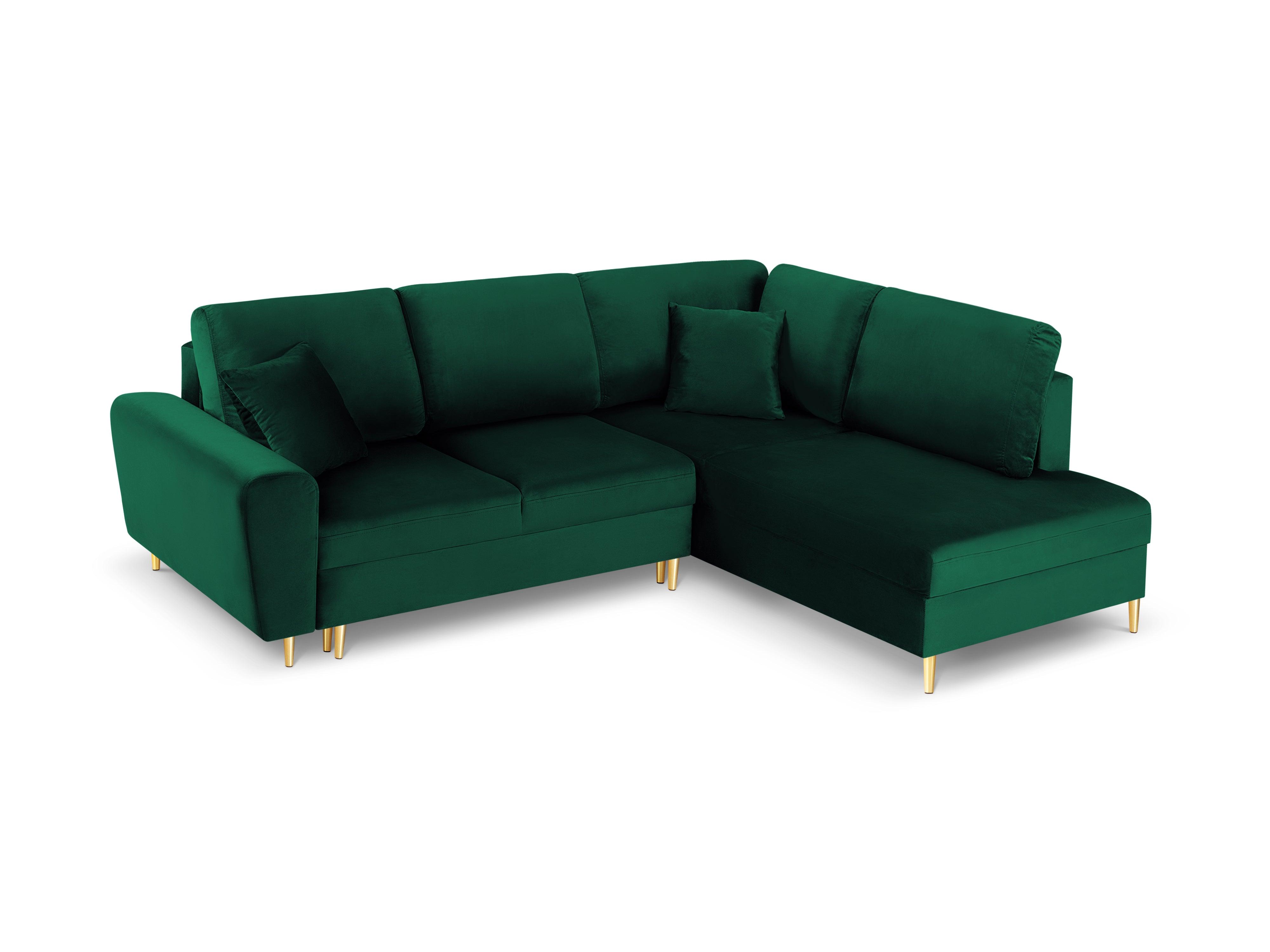Narożnik 5-osobowy prawostronny z funkcją spania KYOTO butelkowa zieleń ze złotą podstawą Cosmopolitan Design Eye on Design