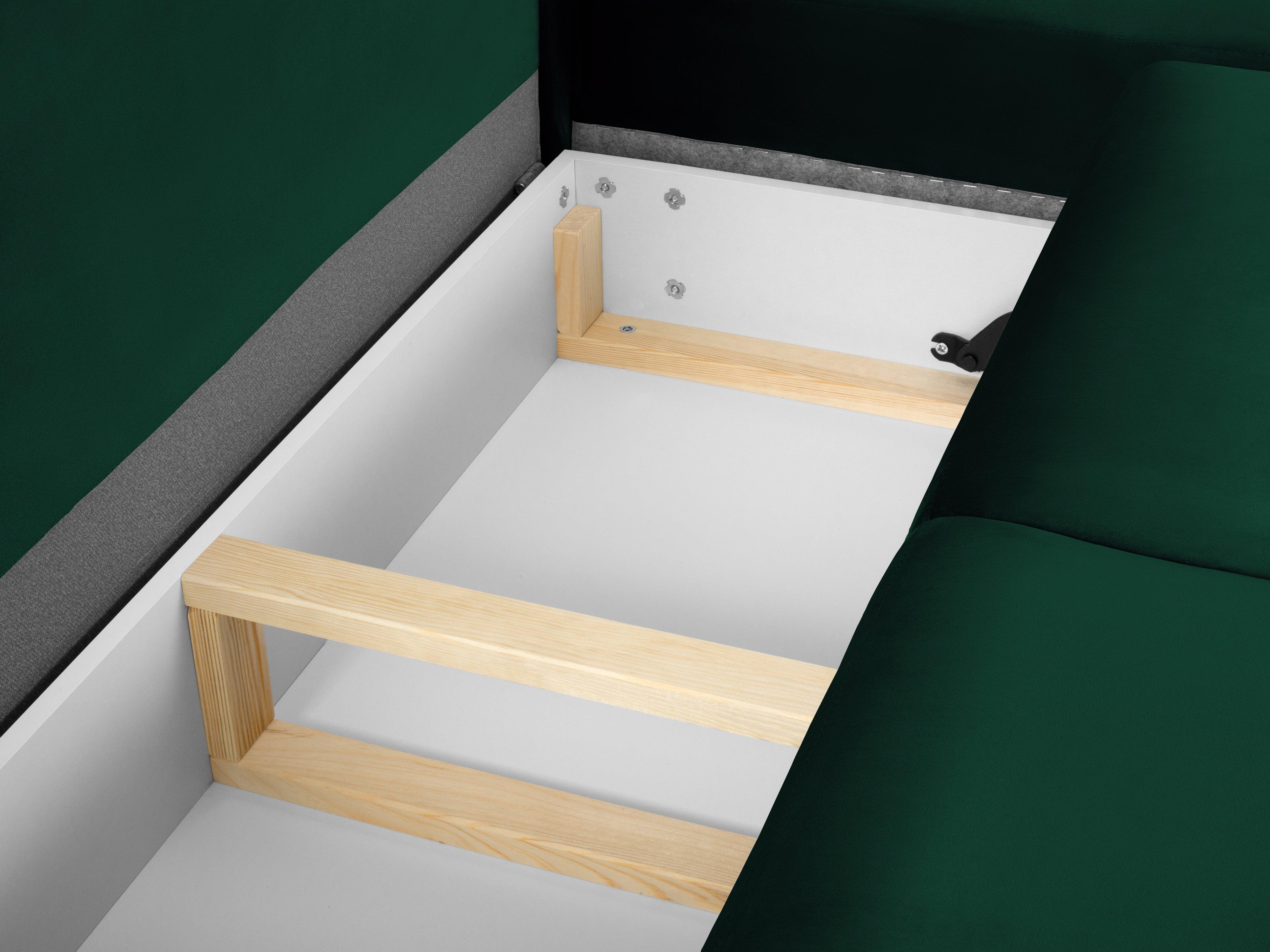 Narożnik 5-osobowy prawostronny z funkcją spania KYOTO butelkowa zieleń ze złotą podstawą Cosmopolitan Design Eye on Design