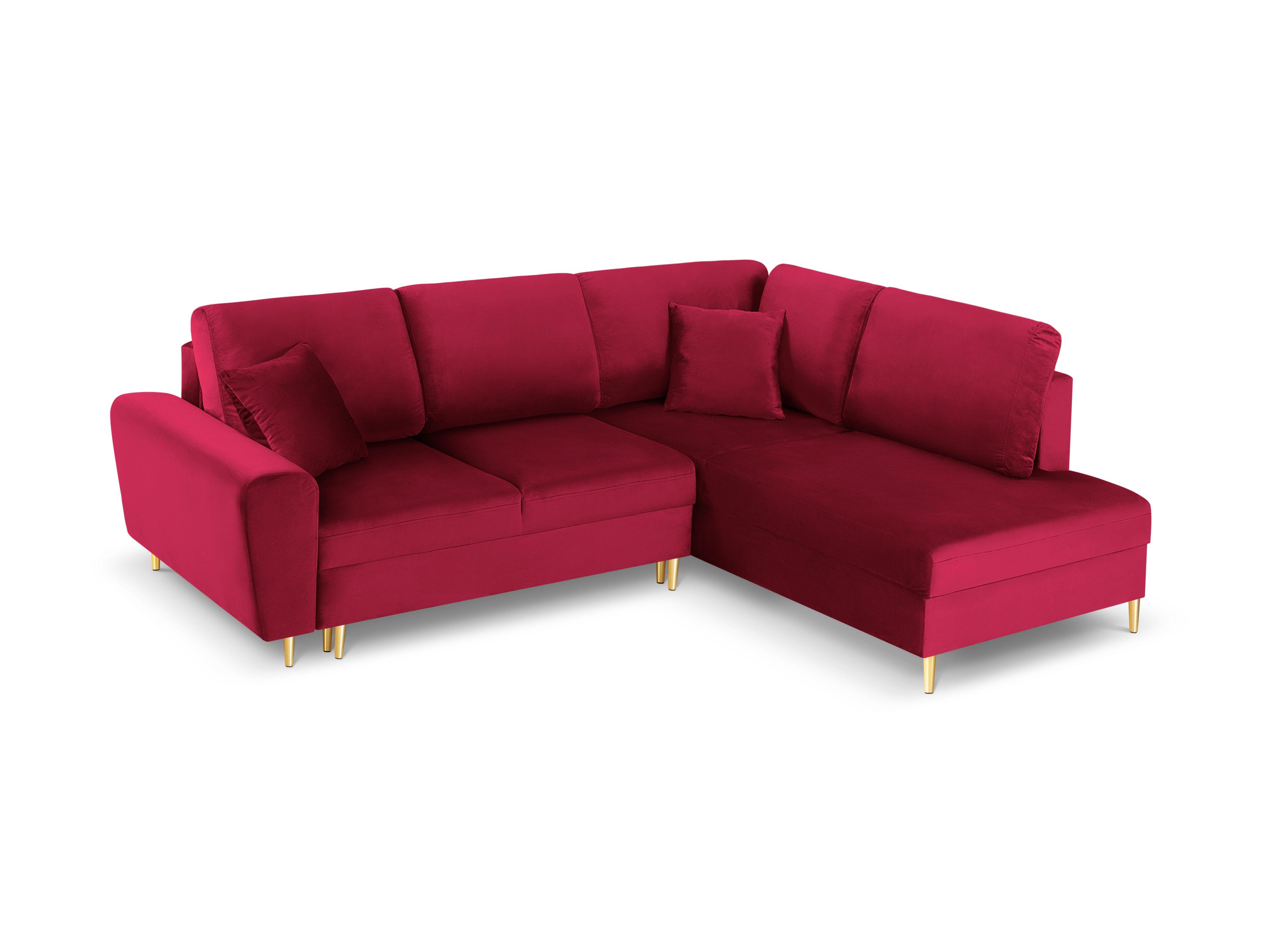 Narożnik 5-osobowy prawostronny z funkcją spania KYOTO czerwony ze złotą podstawą Cosmopolitan Design Eye on Design