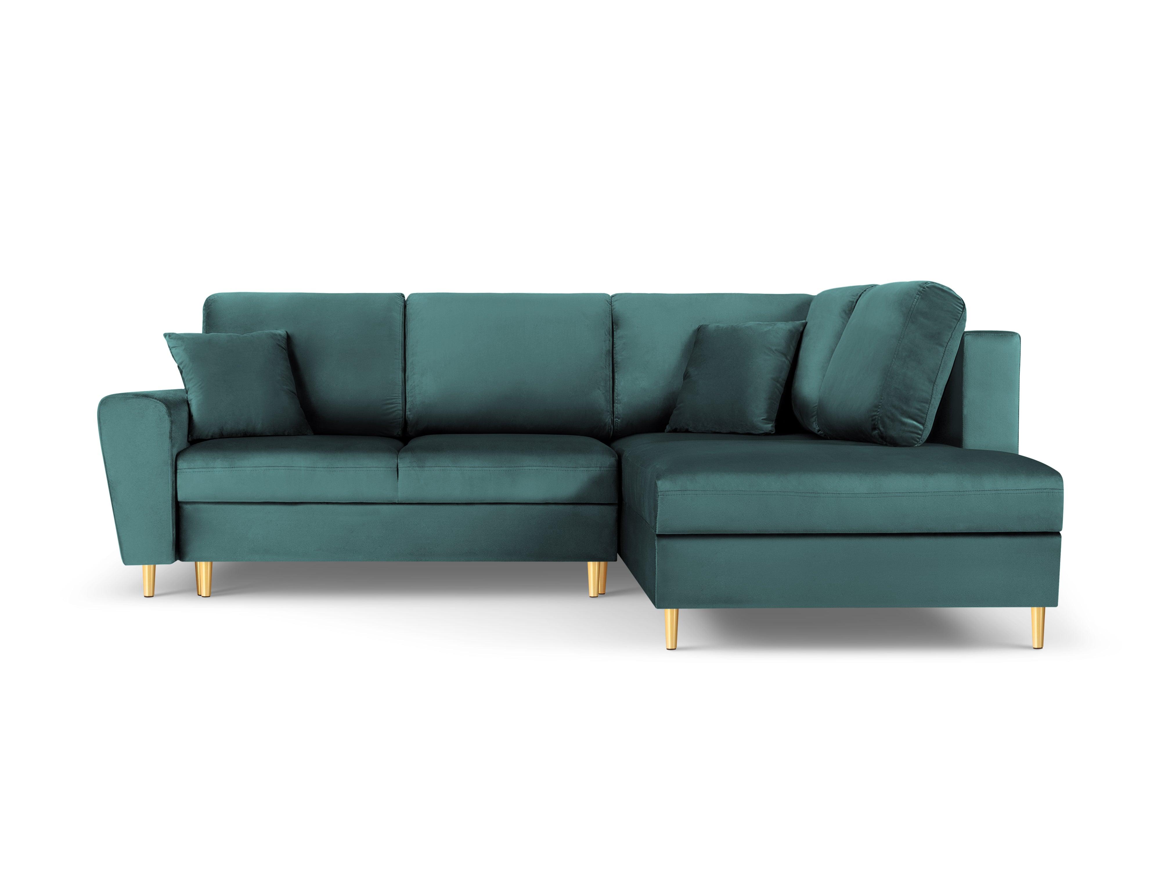 Narożnik 5-osobowy prawostronny z funkcją spania KYOTO petrol ze złotą podstawą Cosmopolitan Design Eye on Design