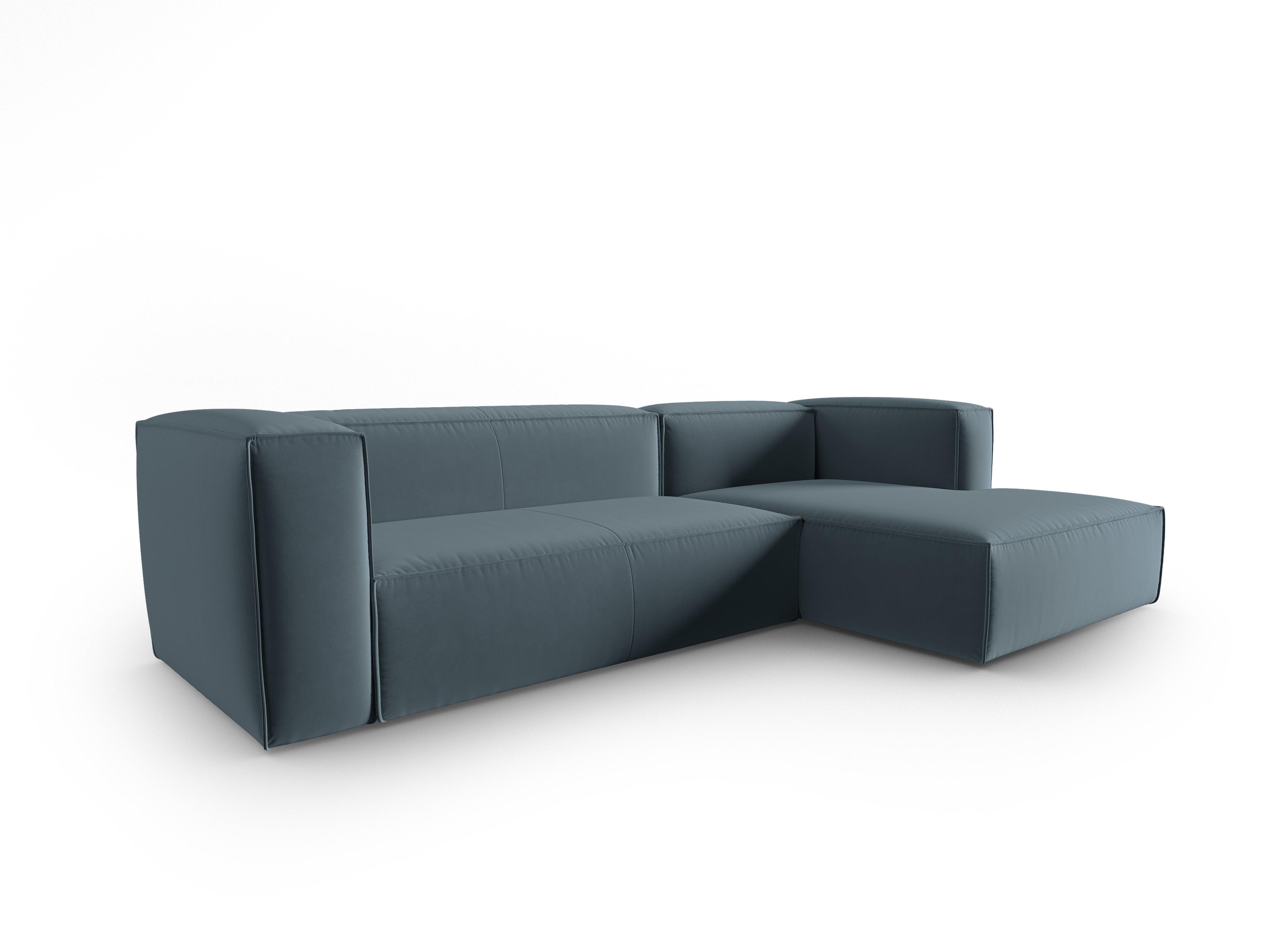 Narożnik aksamitny 4-osobowy prawostronny MACKAY niebieski Cosmopolitan Design Eye on Design