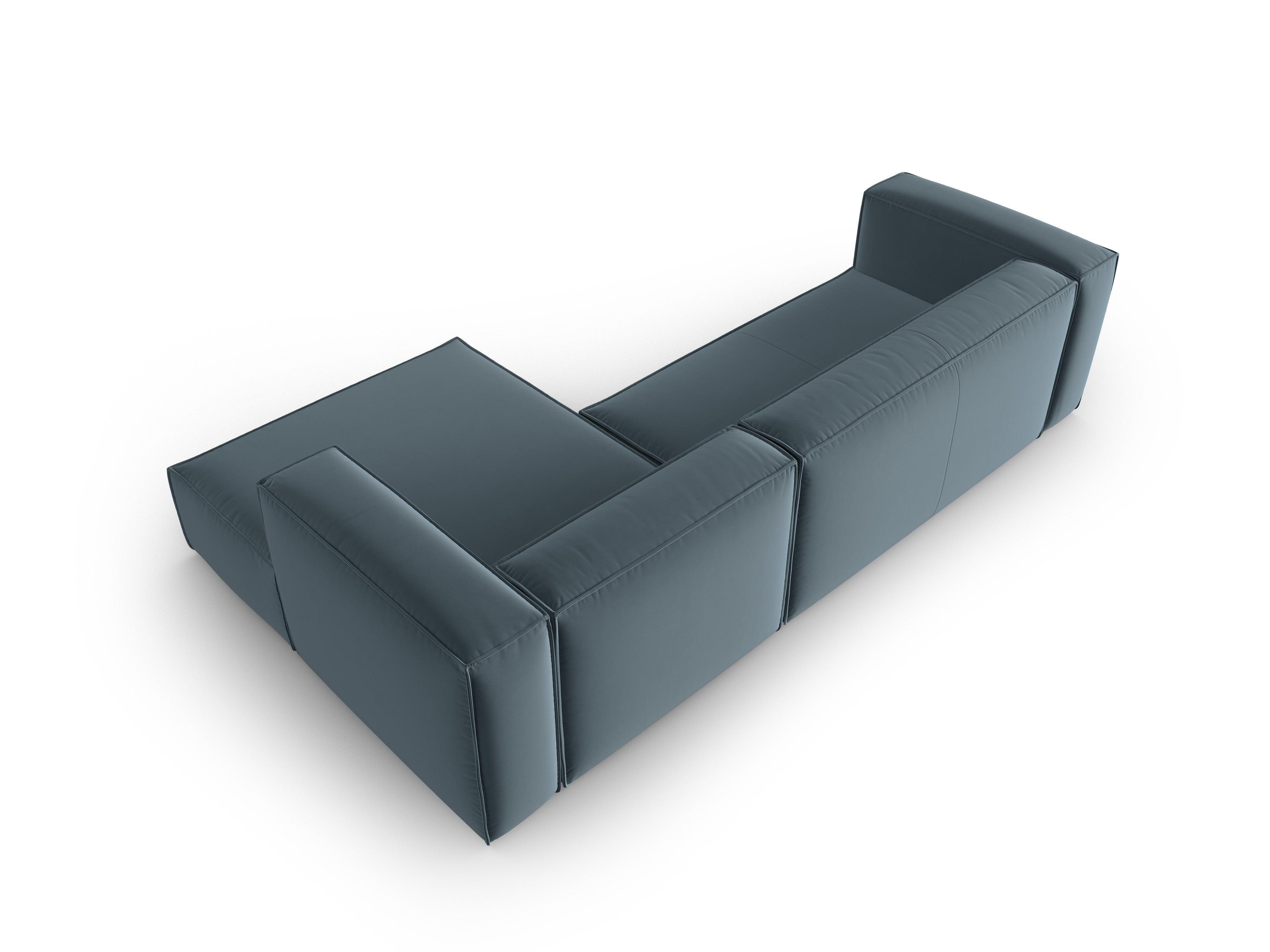 Narożnik aksamitny 4-osobowy prawostronny MACKAY niebieski Cosmopolitan Design Eye on Design