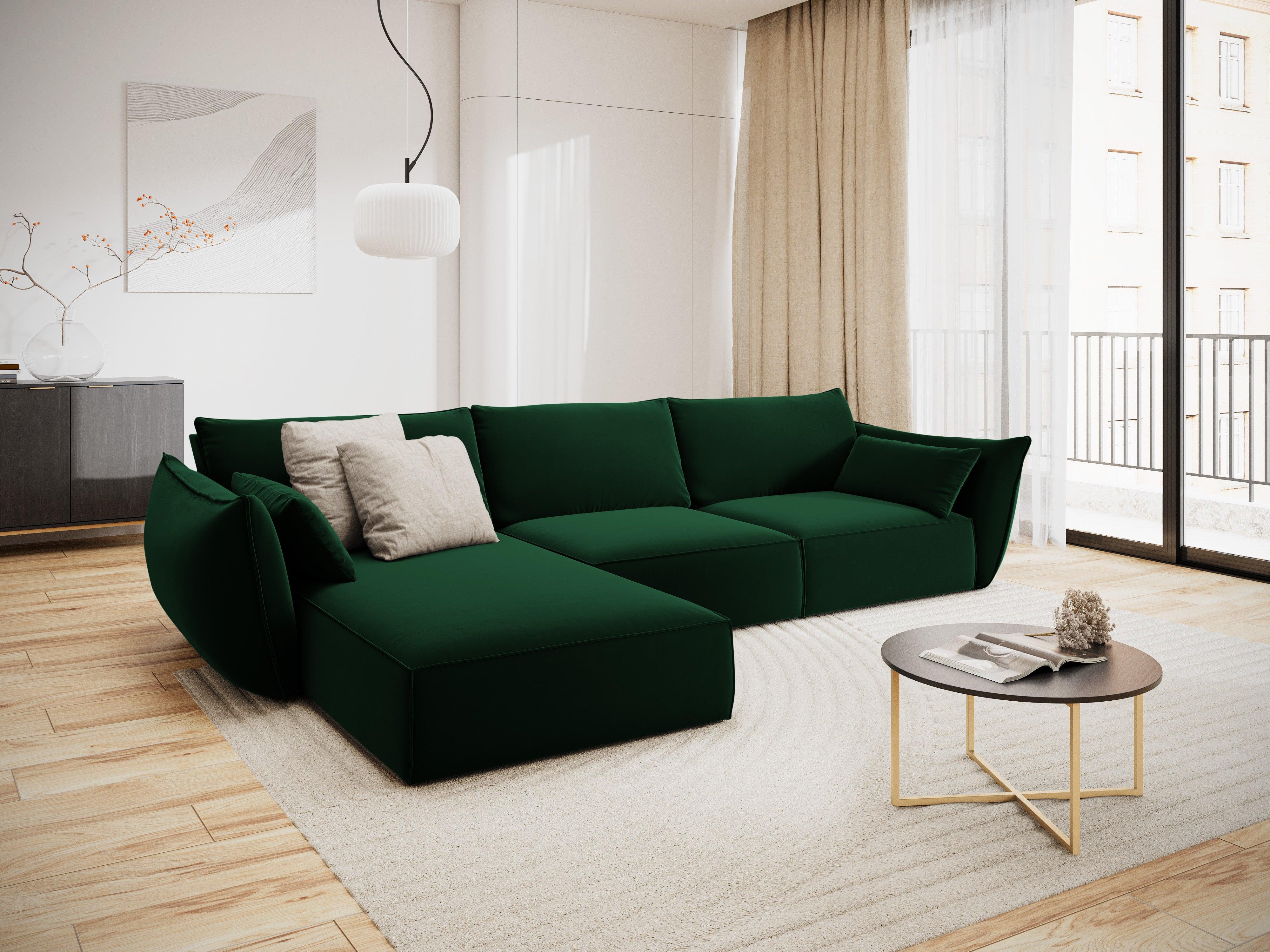 Narożnik aksamitny lewostronny 4-osobowy VANDA butelkowa zieleń Mazzini Sofas Eye on Design