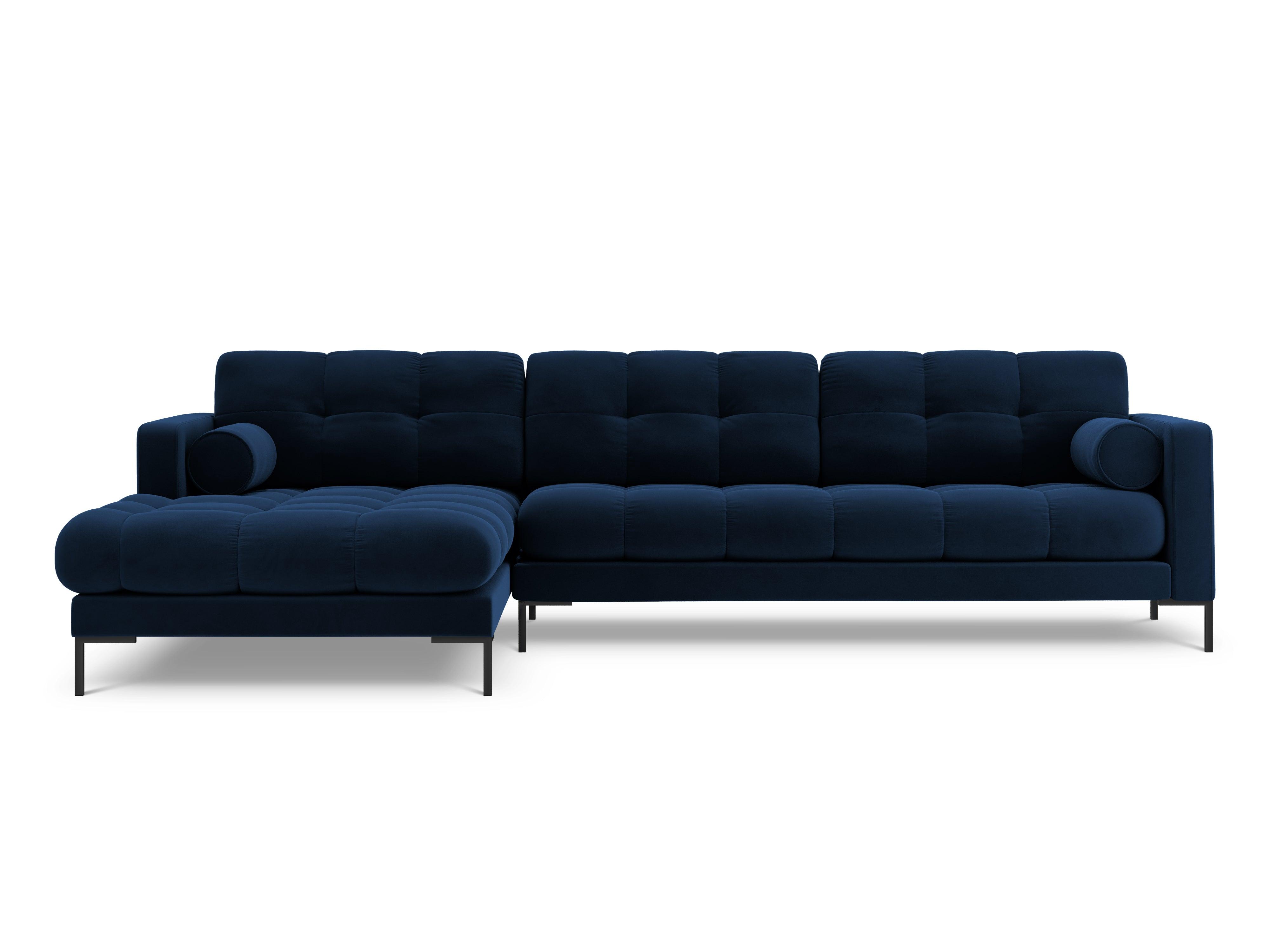 Narożnik aksamitny lewostronny BALI granat królewski z czarną podstawą Cosmopolitan Design Eye on Design