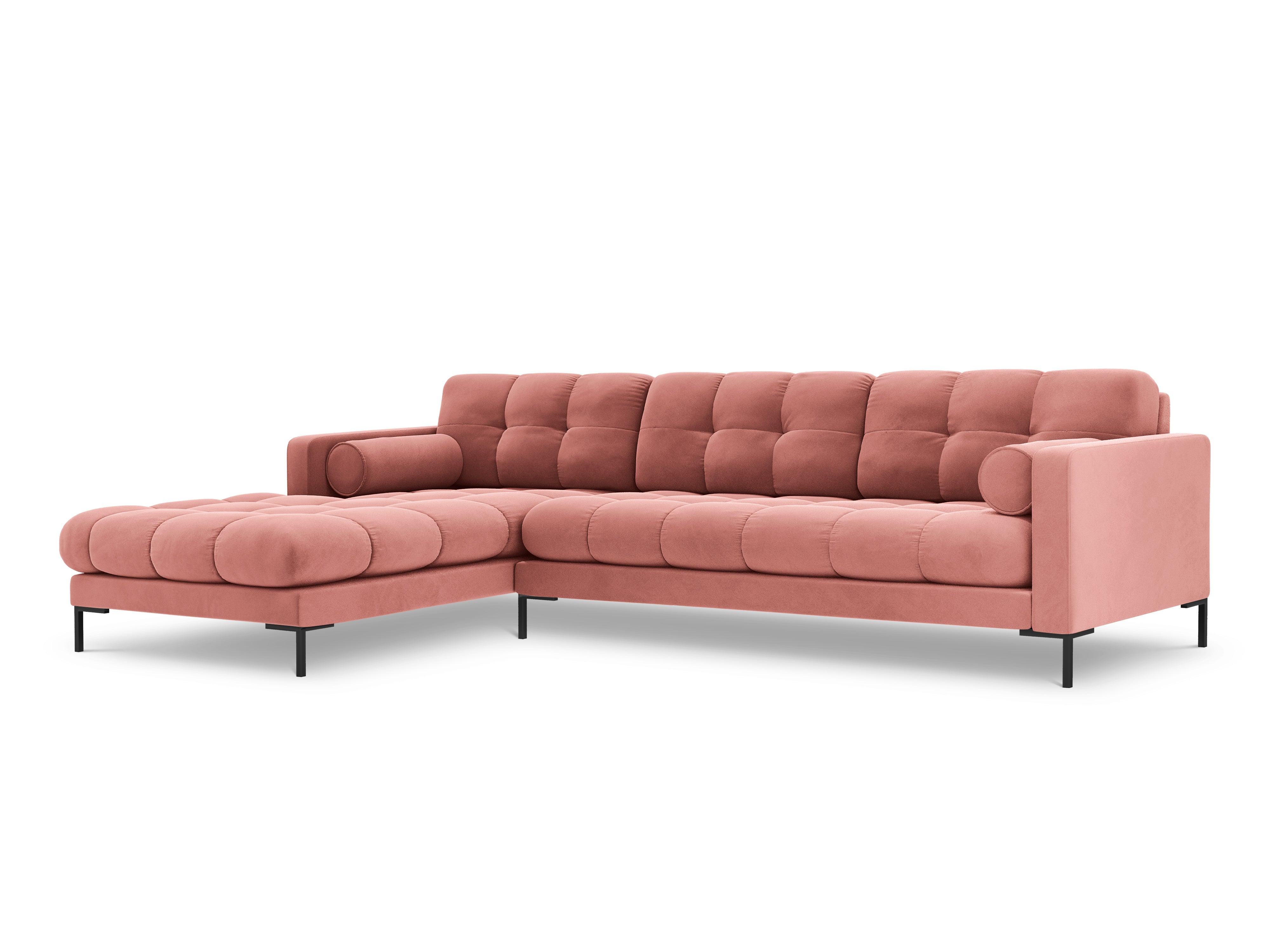 Narożnik aksamitny lewostronny BALI różowy z czarną podstawą Cosmopolitan Design Eye on Design