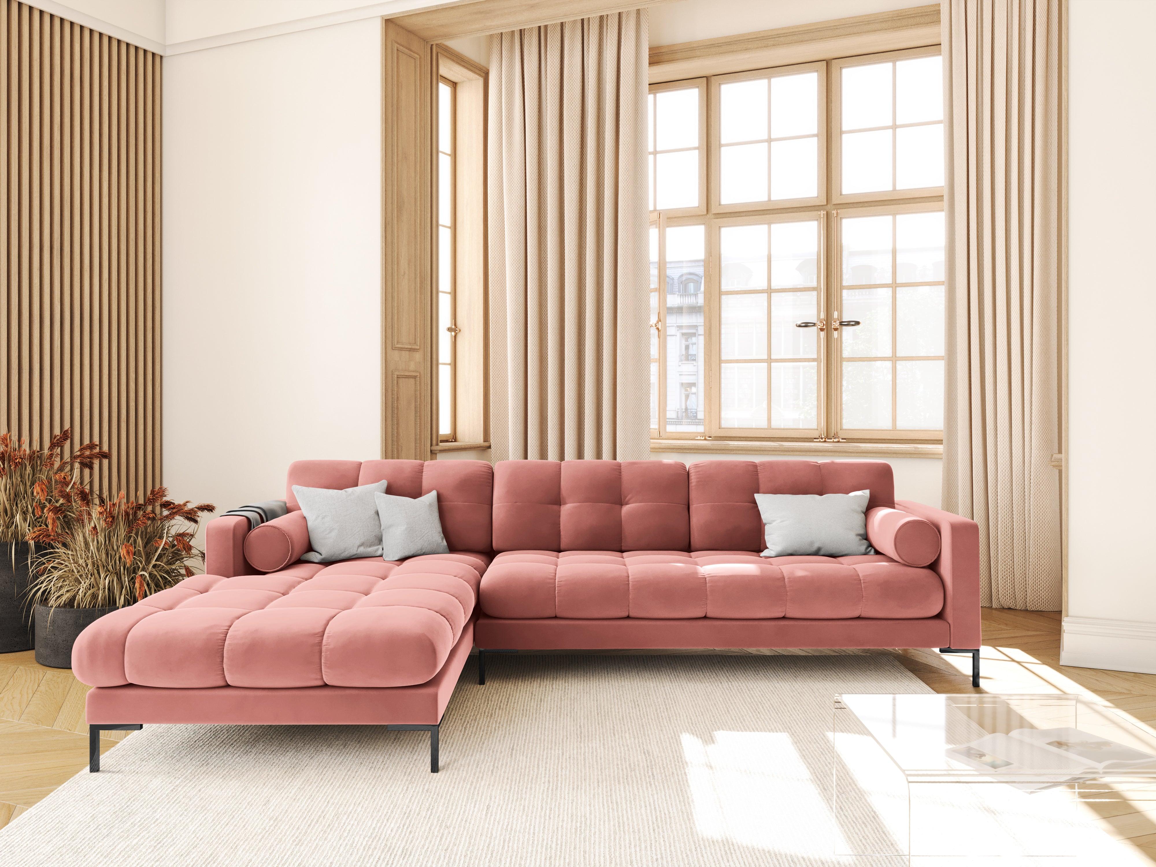 Narożnik aksamitny lewostronny BALI różowy z czarną podstawą Cosmopolitan Design Eye on Design
