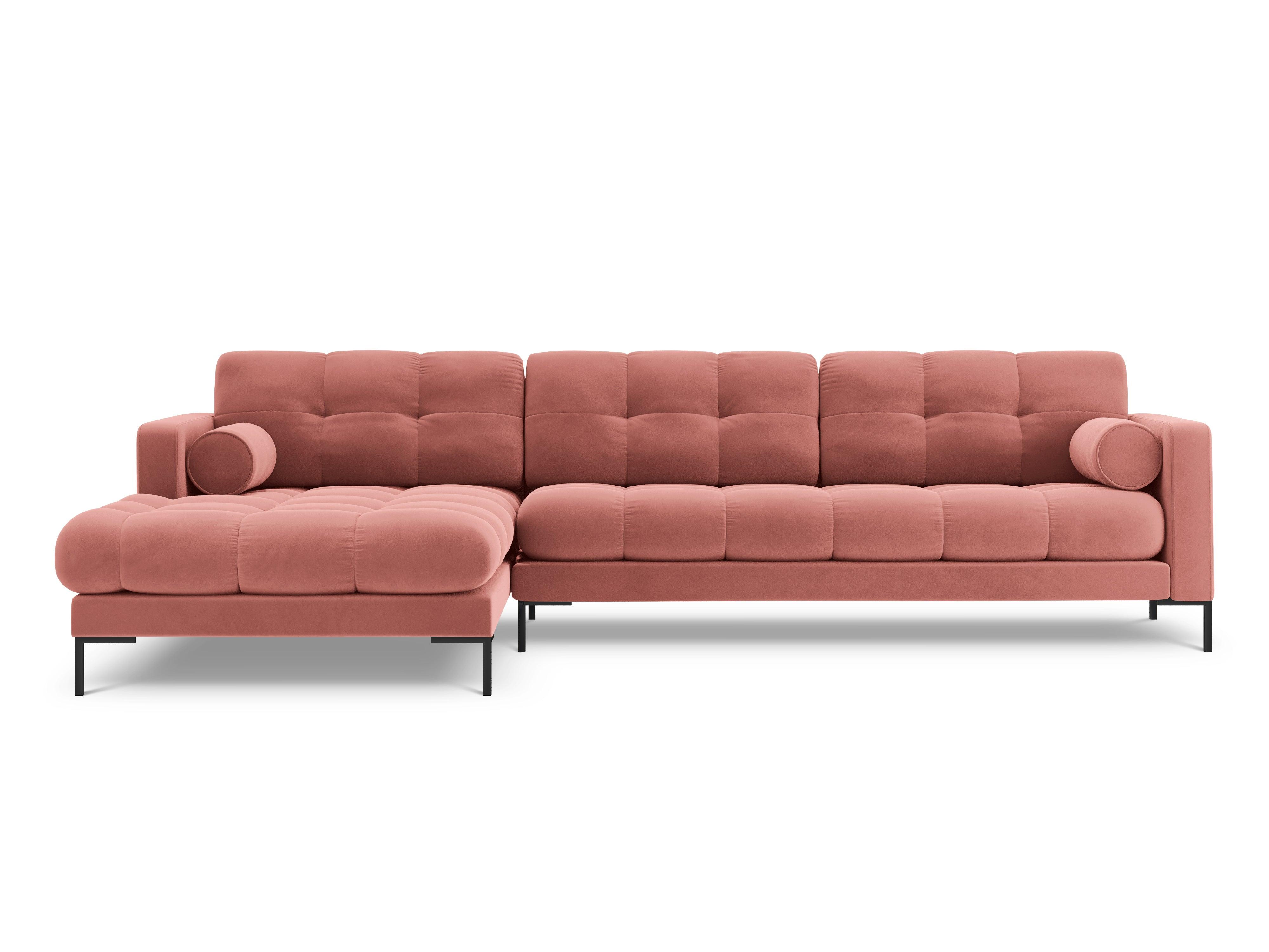 Narożnik aksamitny lewostronny BALI różowy z czarną podstawą Cosmopolitan Design Eye on Design