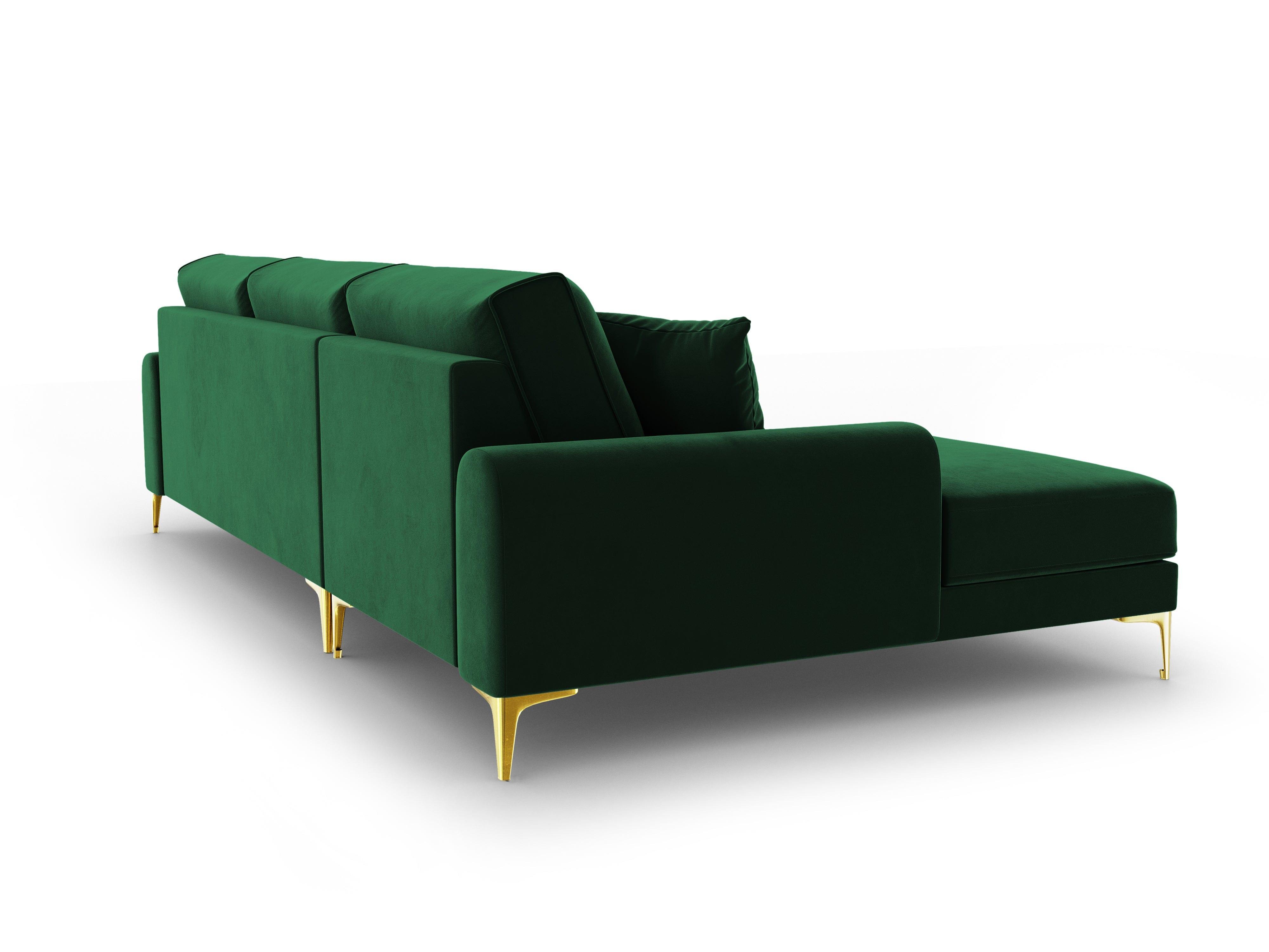Narożnik aksamitny lewostronny MADARA butelkowa zieleń ze złotą podstawą Mazzini Sofas Eye on Design