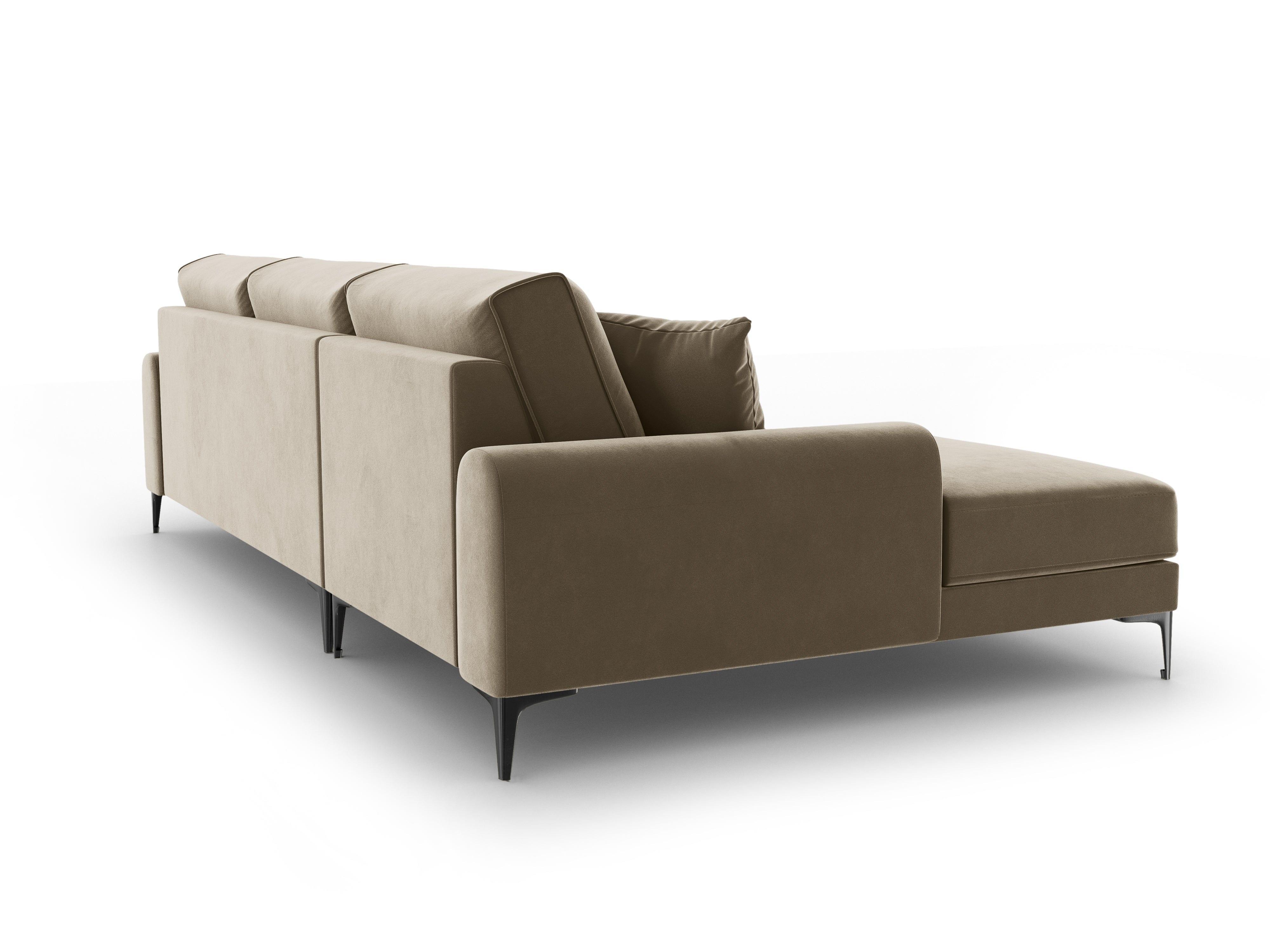 Narożnik aksamitny lewostronny MADARA cappuccino z czarną podstawą Mazzini Sofas Eye on Design