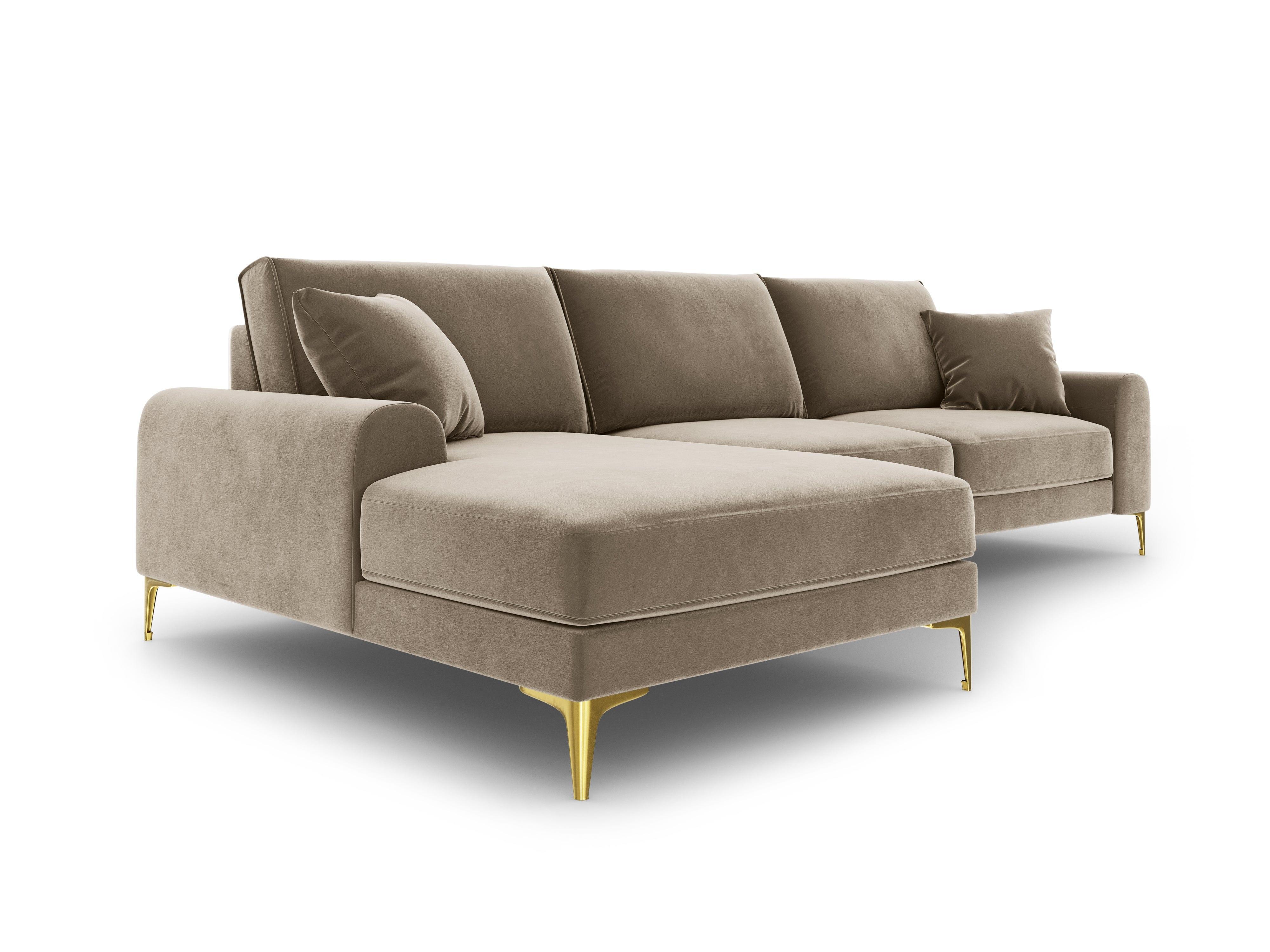 Narożnik aksamitny lewostronny MADARA cappuccino ze złotą podstawą Mazzini Sofas Eye on Design