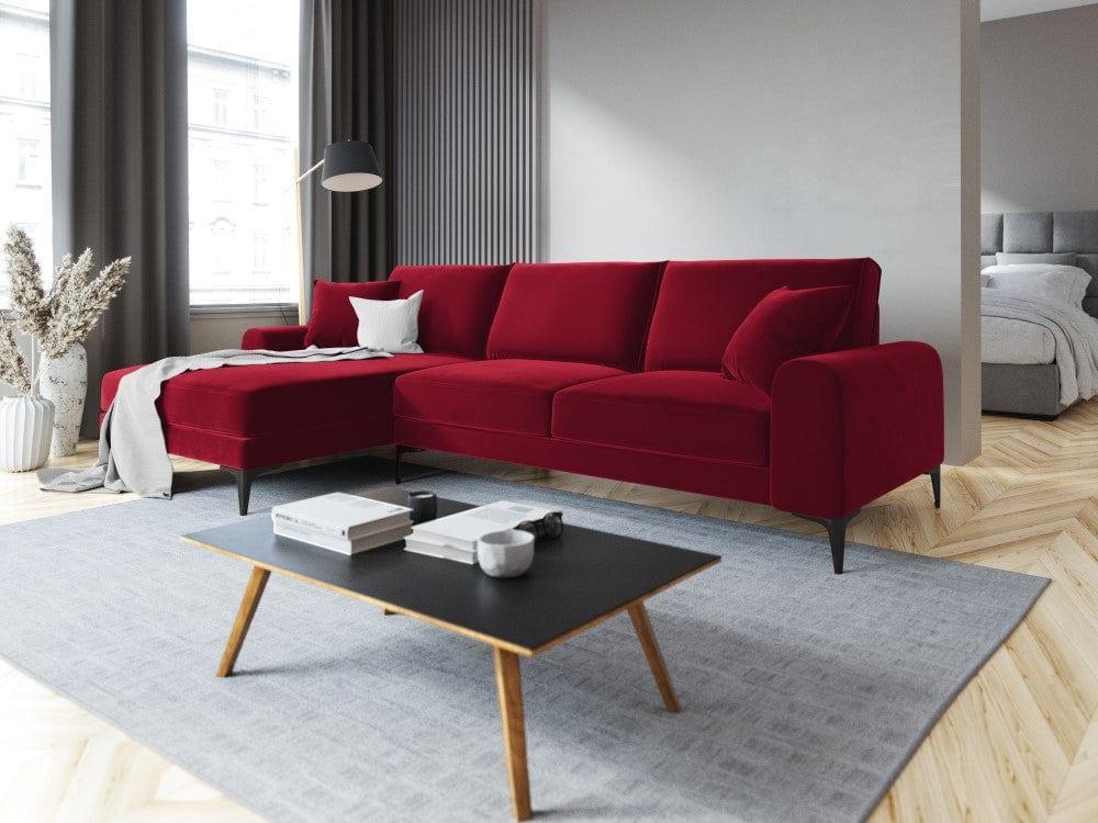 Narożnik aksamitny lewostronny MADARA czerwony z czarną podstawą Mazzini Sofas Eye on Design