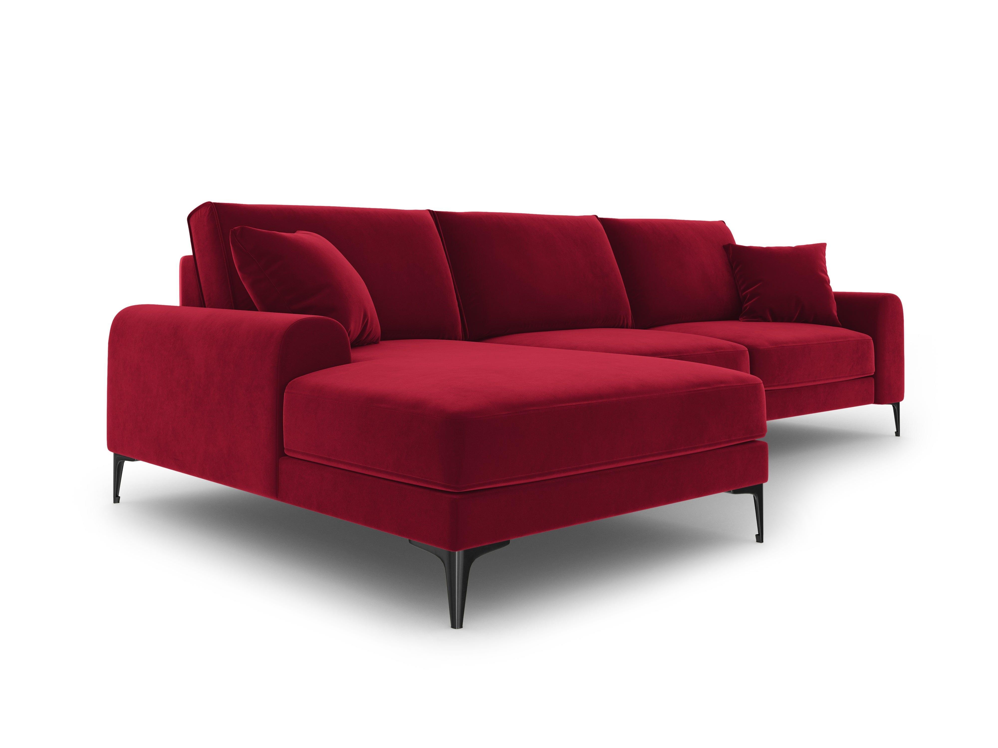 Narożnik aksamitny lewostronny MADARA czerwony z czarną podstawą Mazzini Sofas Eye on Design