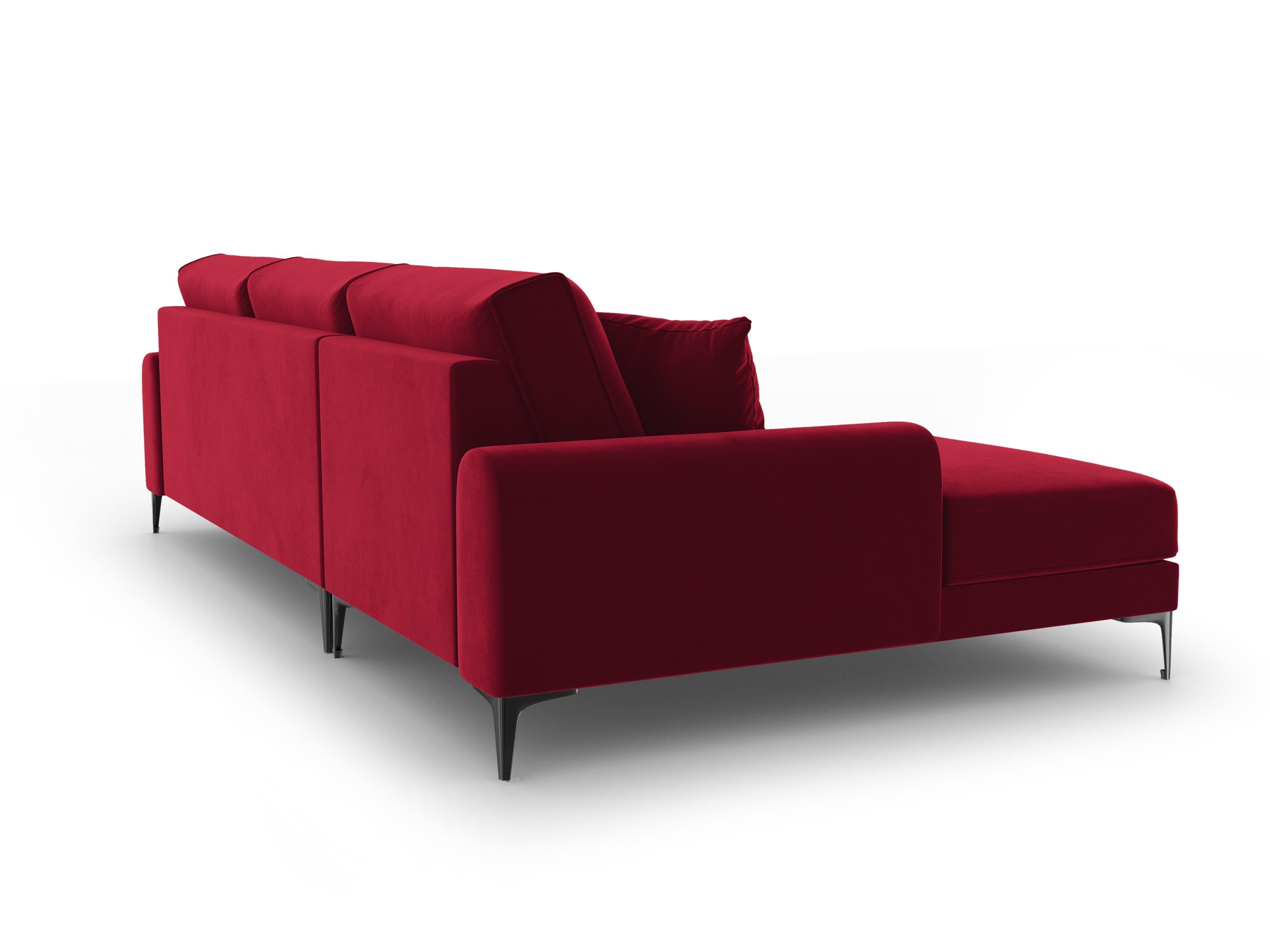 Narożnik aksamitny lewostronny MADARA czerwony z czarną podstawą Mazzini Sofas Eye on Design
