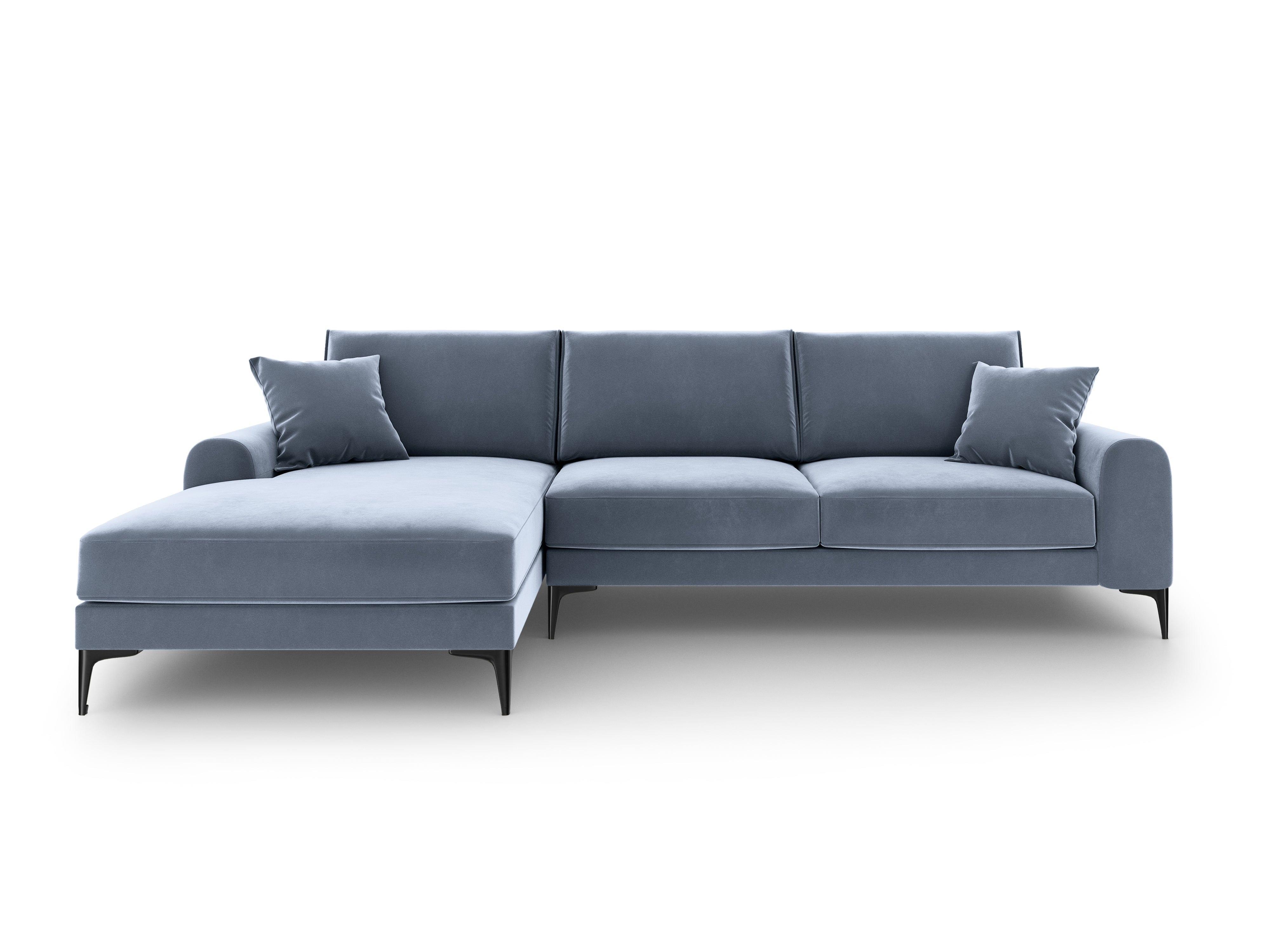 Narożnik aksamitny lewostronny MADARA jasnoniebieski z czarną podstawą Mazzini Sofas Eye on Design