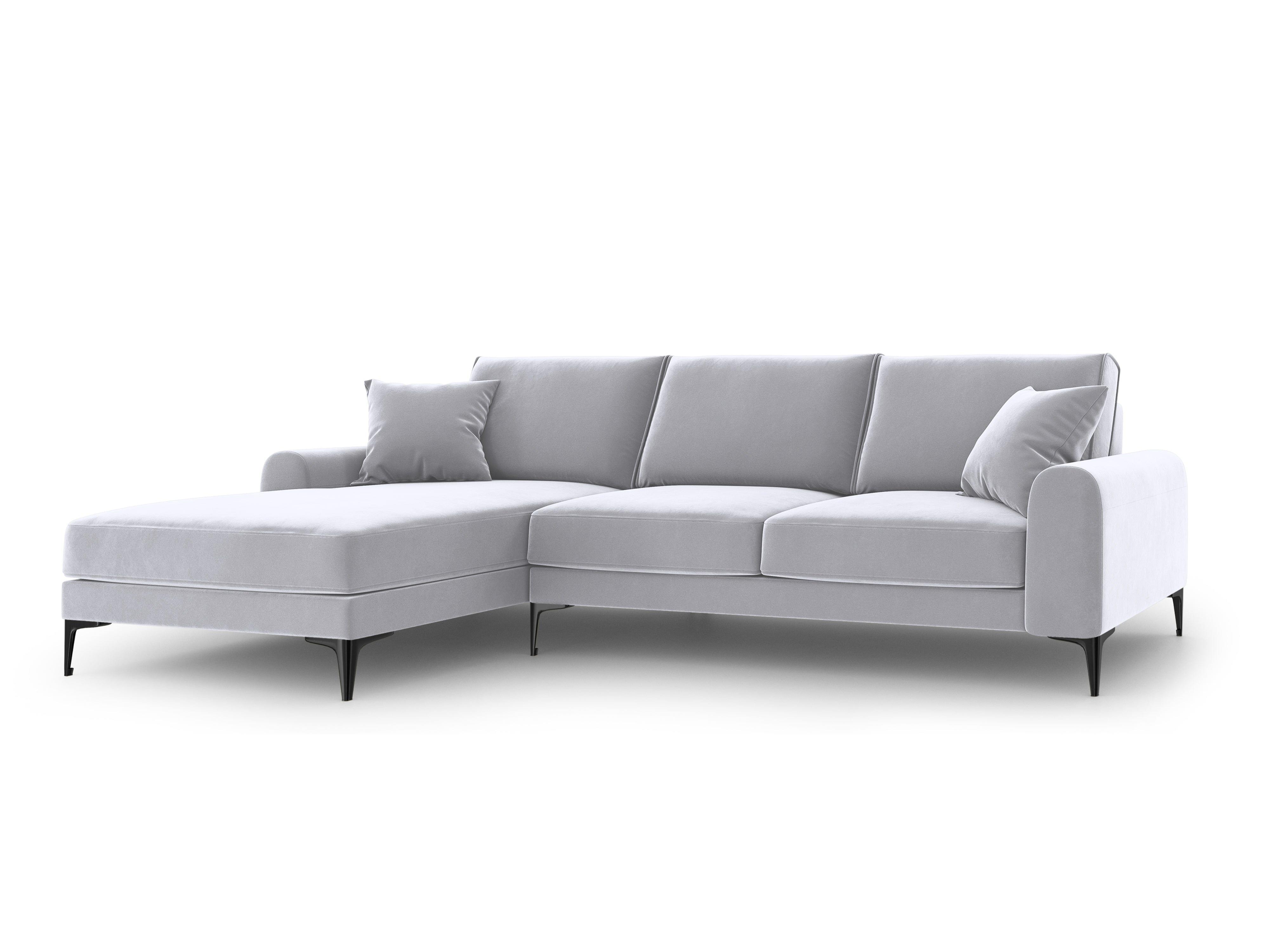Narożnik aksamitny lewostronny MADARA srebrny z czarną podstawą Mazzini Sofas Eye on Design