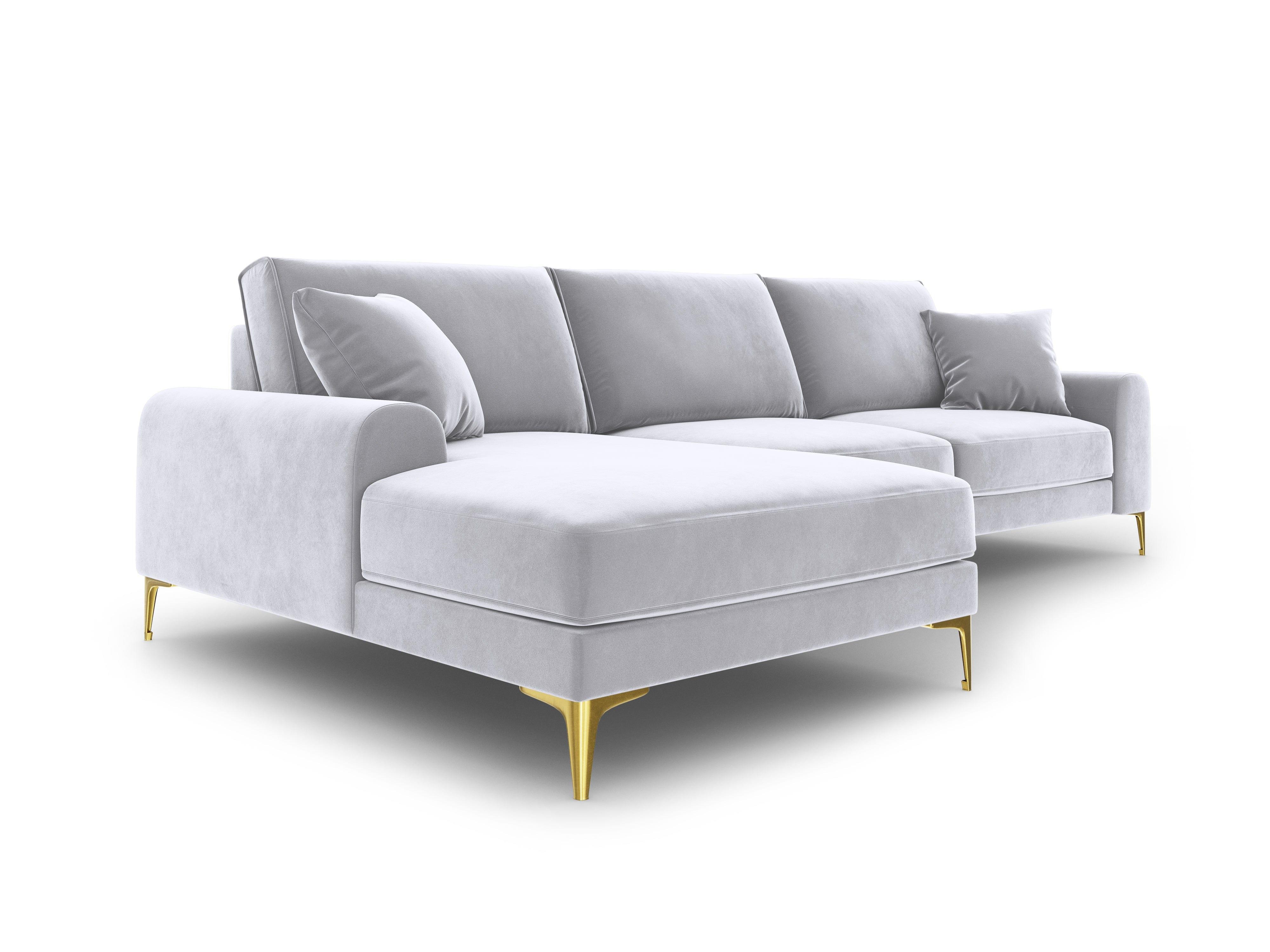 Narożnik aksamitny lewostronny MADARA srebrny ze złotą podstawą Mazzini Sofas Eye on Design