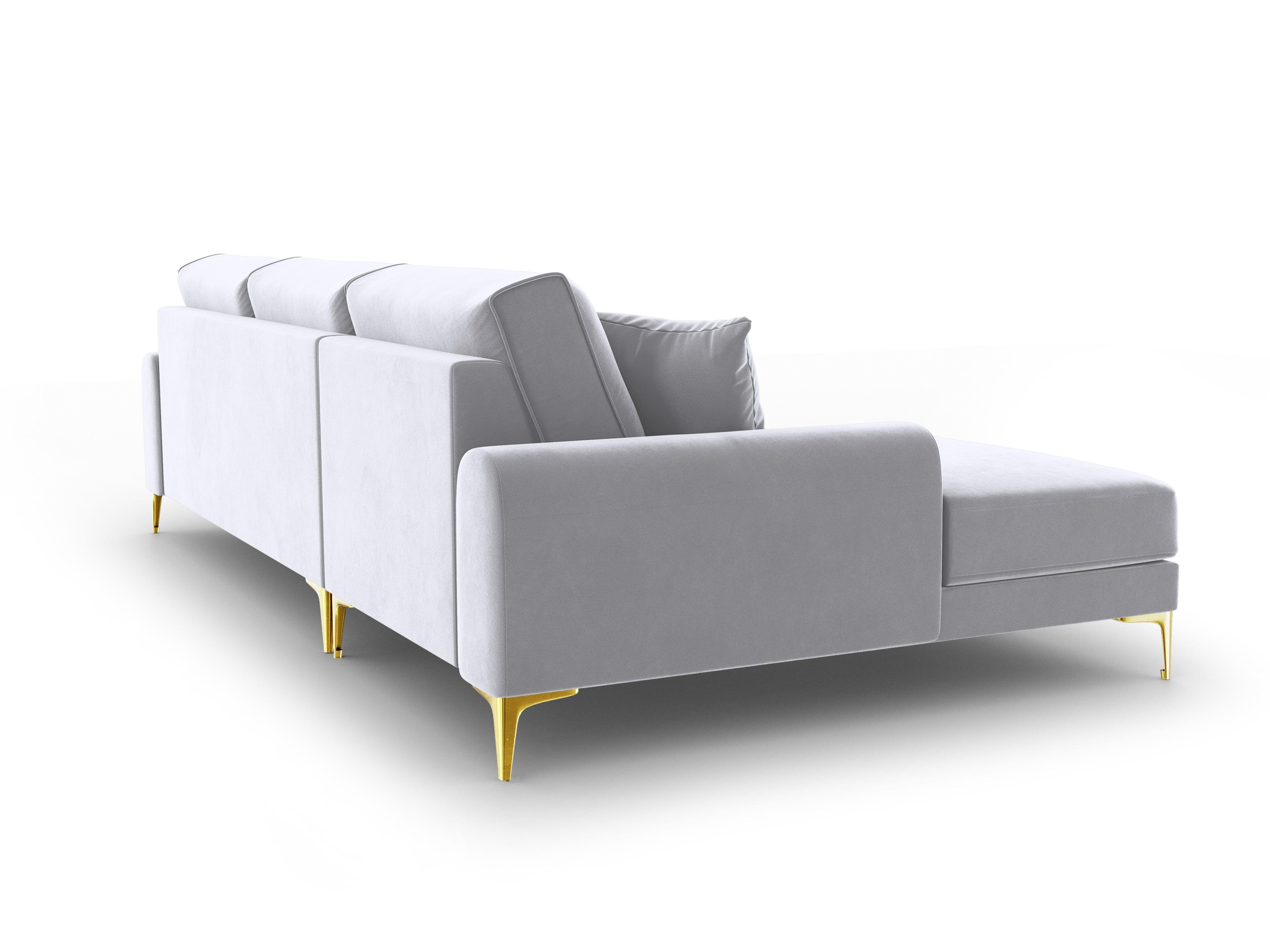 Narożnik aksamitny lewostronny MADARA srebrny ze złotą podstawą Mazzini Sofas Eye on Design