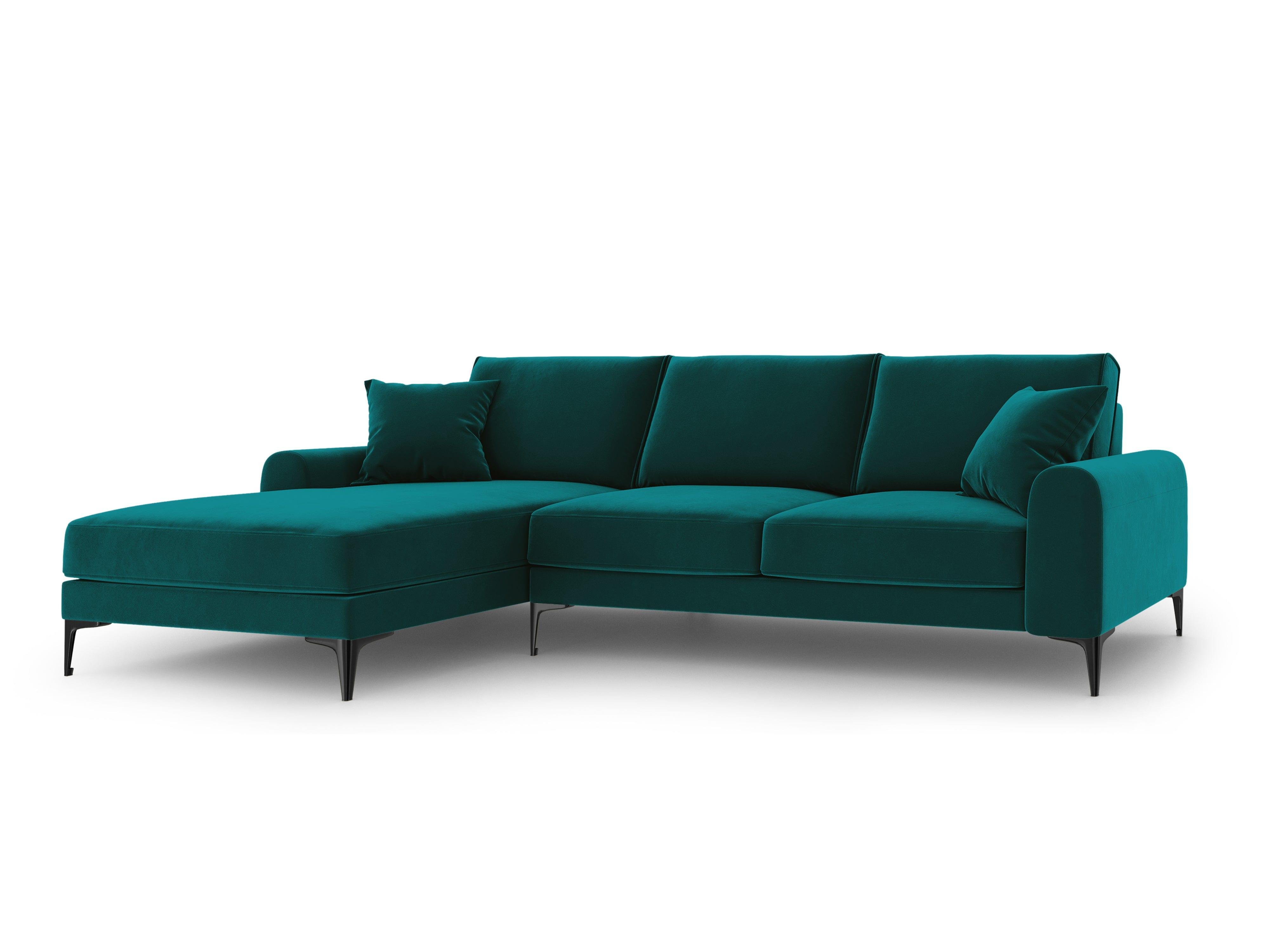 Narożnik aksamitny lewostronny MADARA turkusowy z czarną podstawą Mazzini Sofas Eye on Design