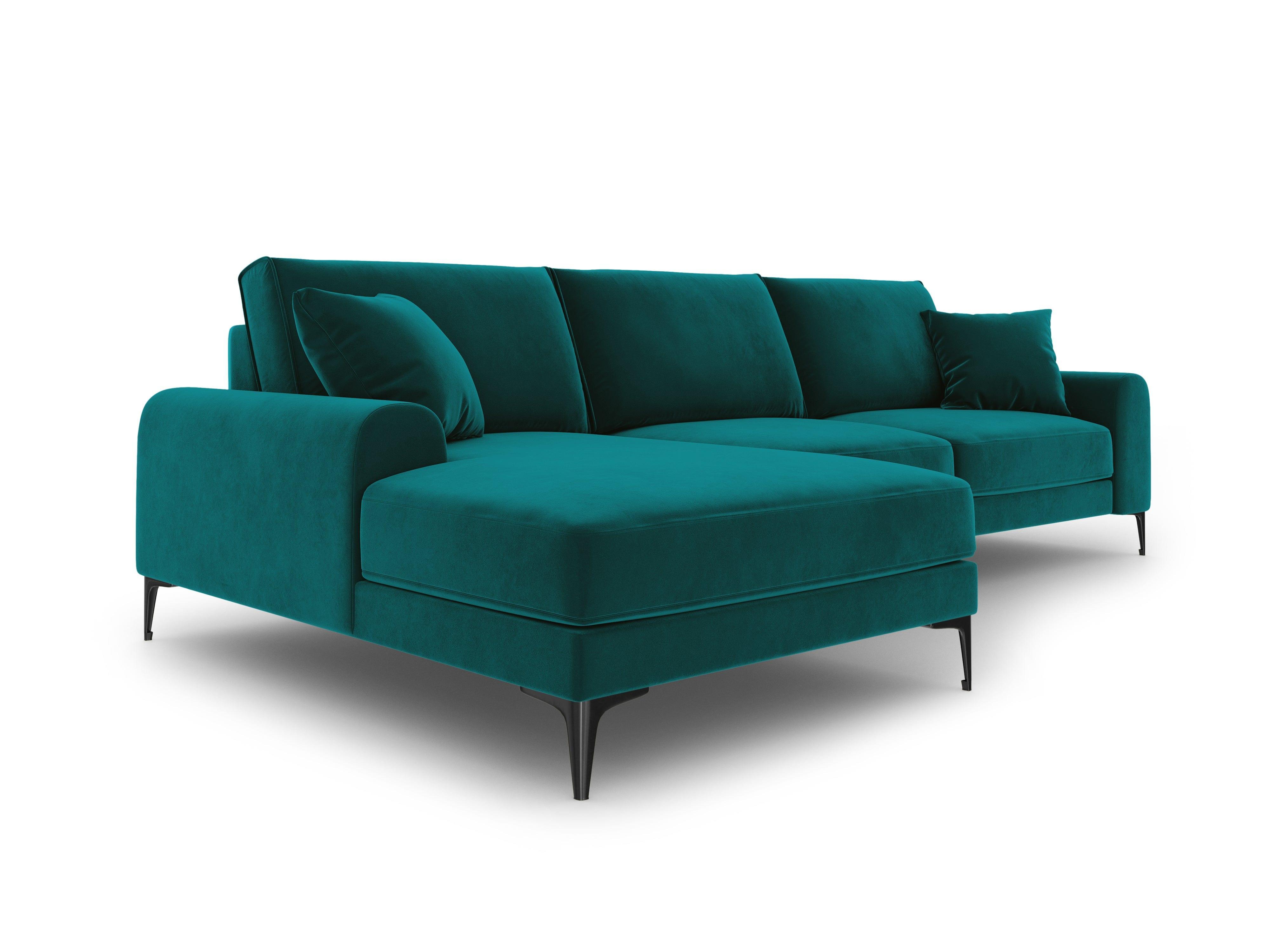 Narożnik aksamitny lewostronny MADARA turkusowy z czarną podstawą Mazzini Sofas Eye on Design