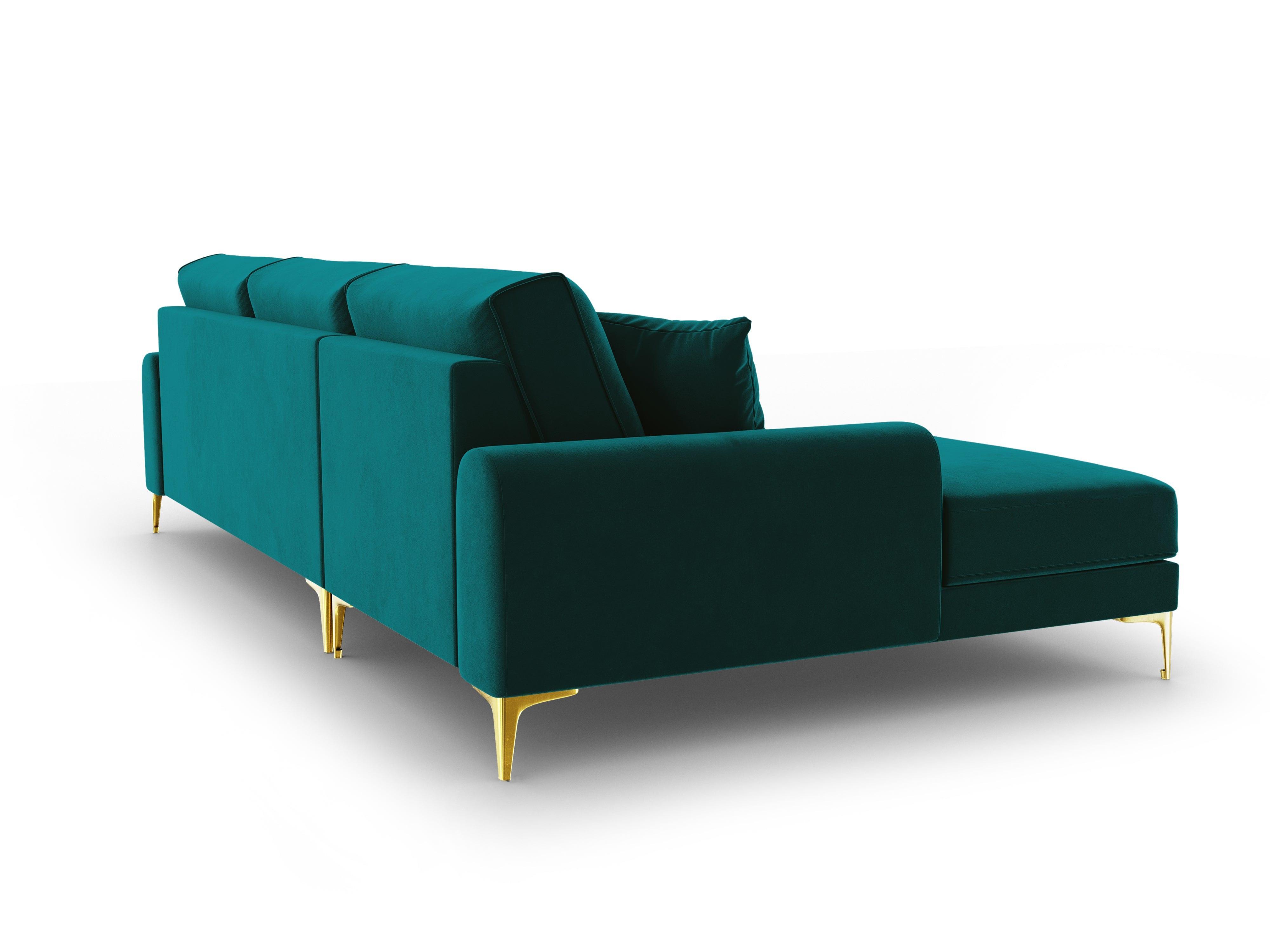 Narożnik aksamitny lewostronny MADARA turkusowy ze złotą podstawą Mazzini Sofas Eye on Design