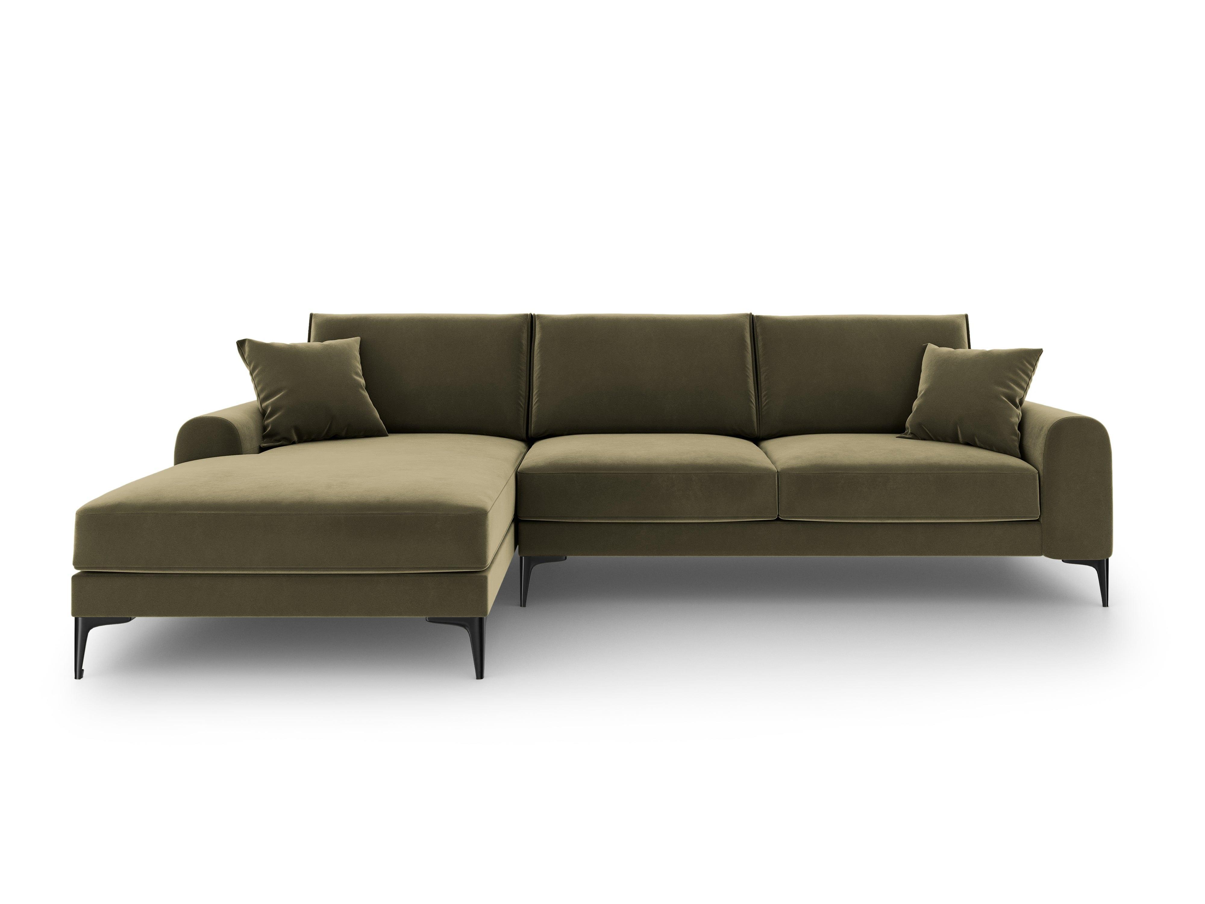 Narożnik aksamitny lewostronny MADARA zielony z czarną podstawą Mazzini Sofas Eye on Design